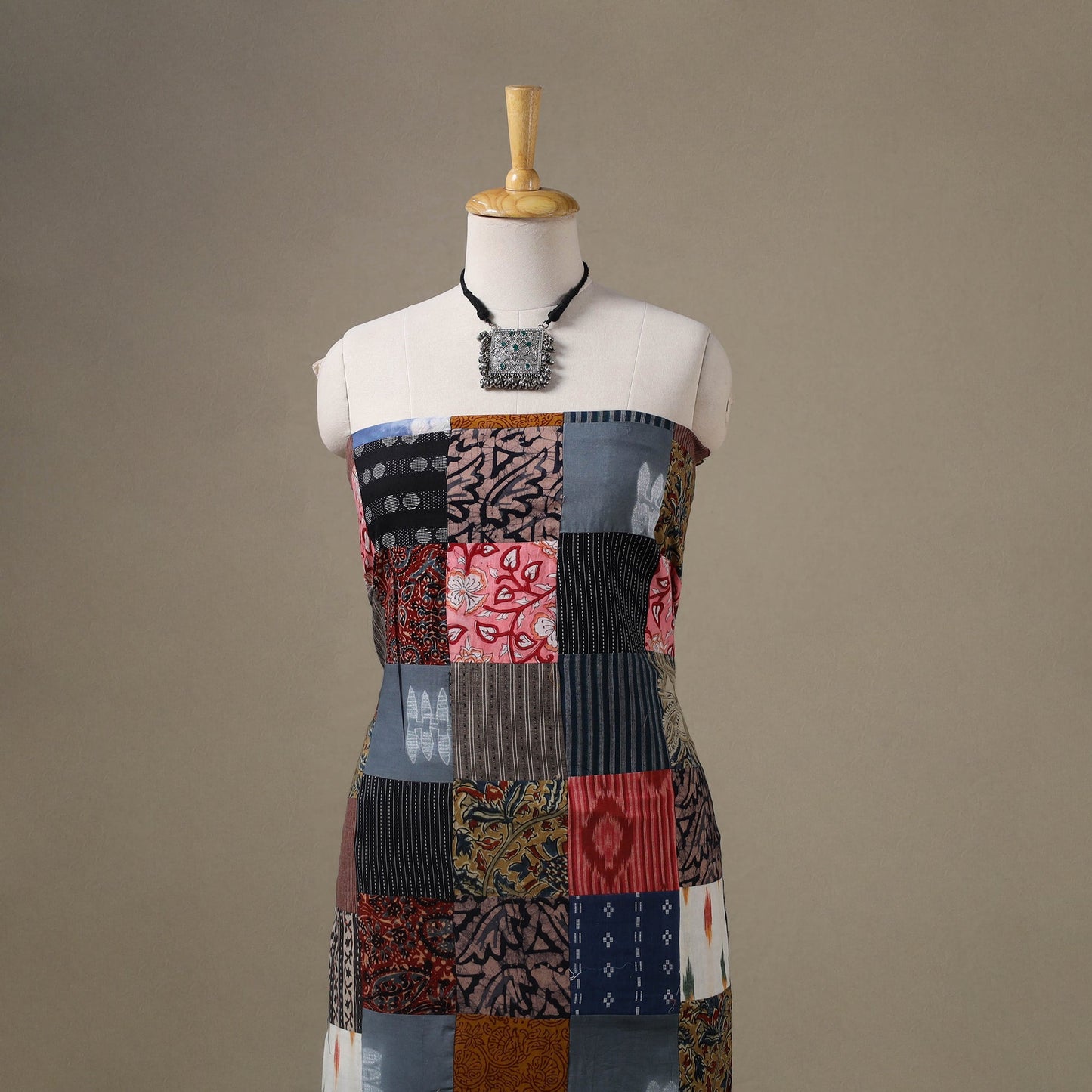 Multicolour Hand-Stitched Mosaic Cotton Kurta Material