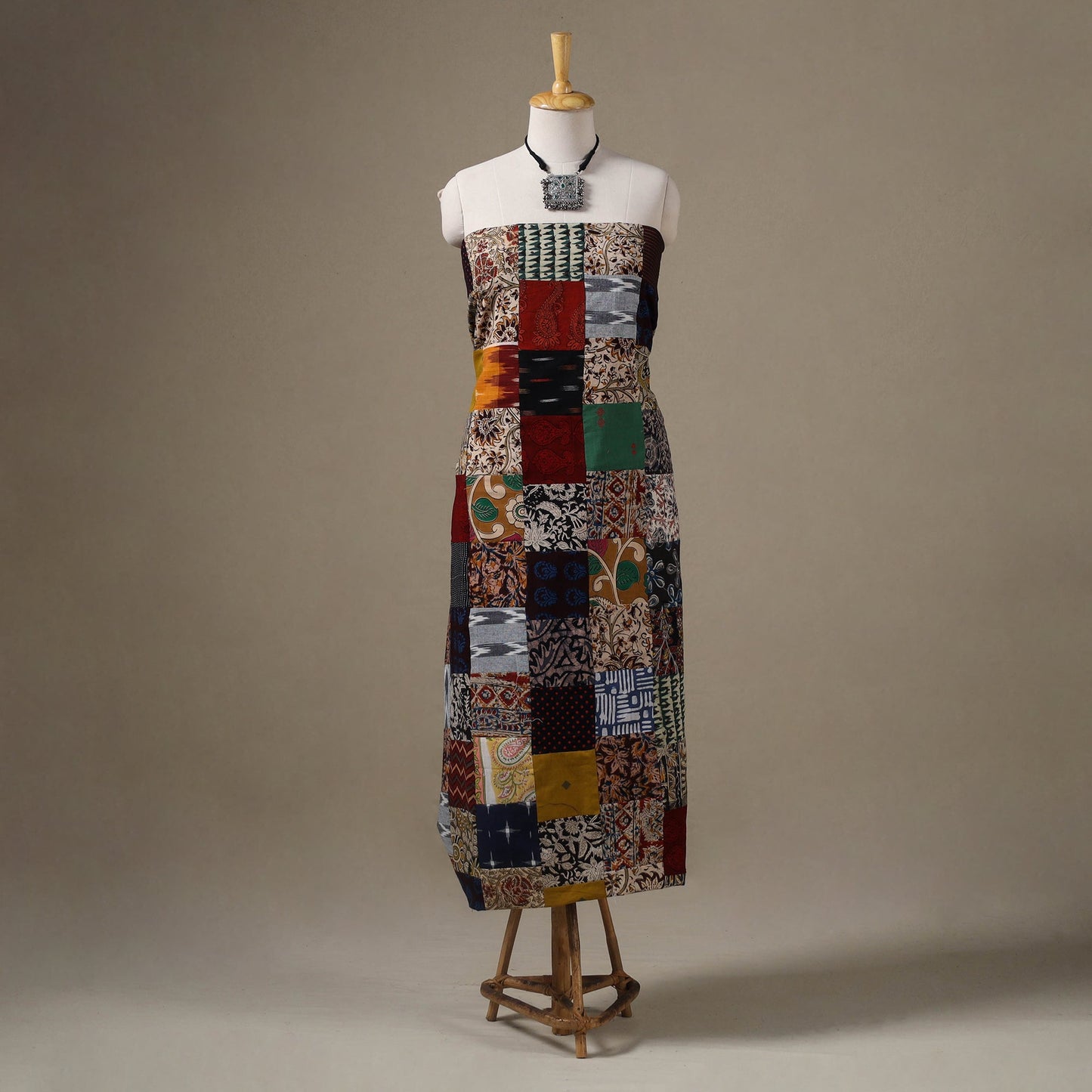 Multicolour Hand-Stitched Mosaic Cotton Kurta Material