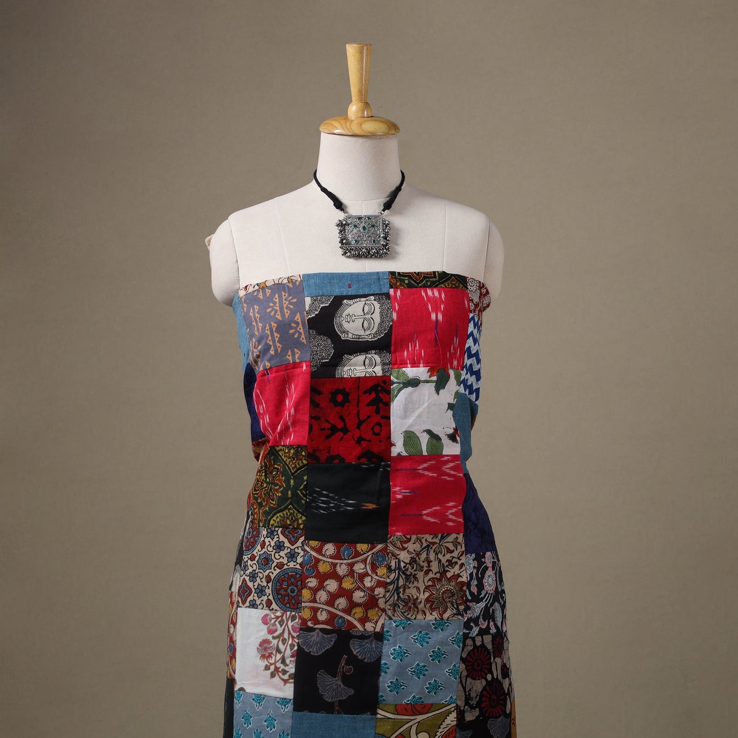 Multicolour Hand-Stitched Mosaic Cotton Kurta Material