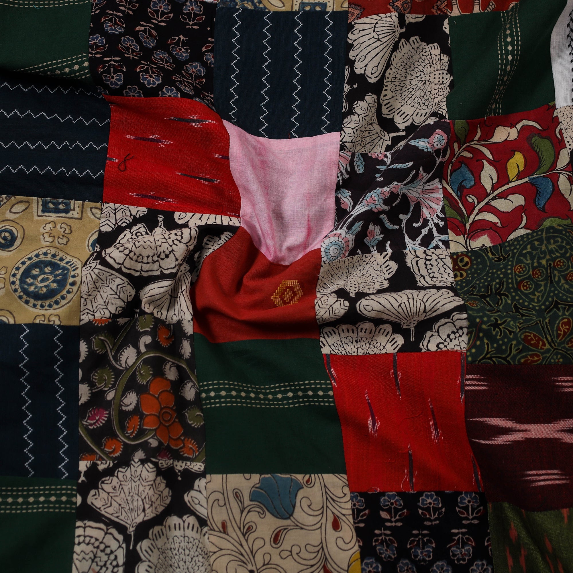 Multicolour Hand-Stitched Mosaic Cotton Kurta Material