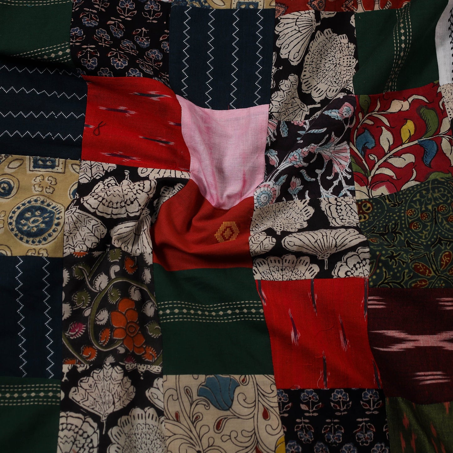 Multicolour Hand-Stitched Mosaic Cotton Kurta Material