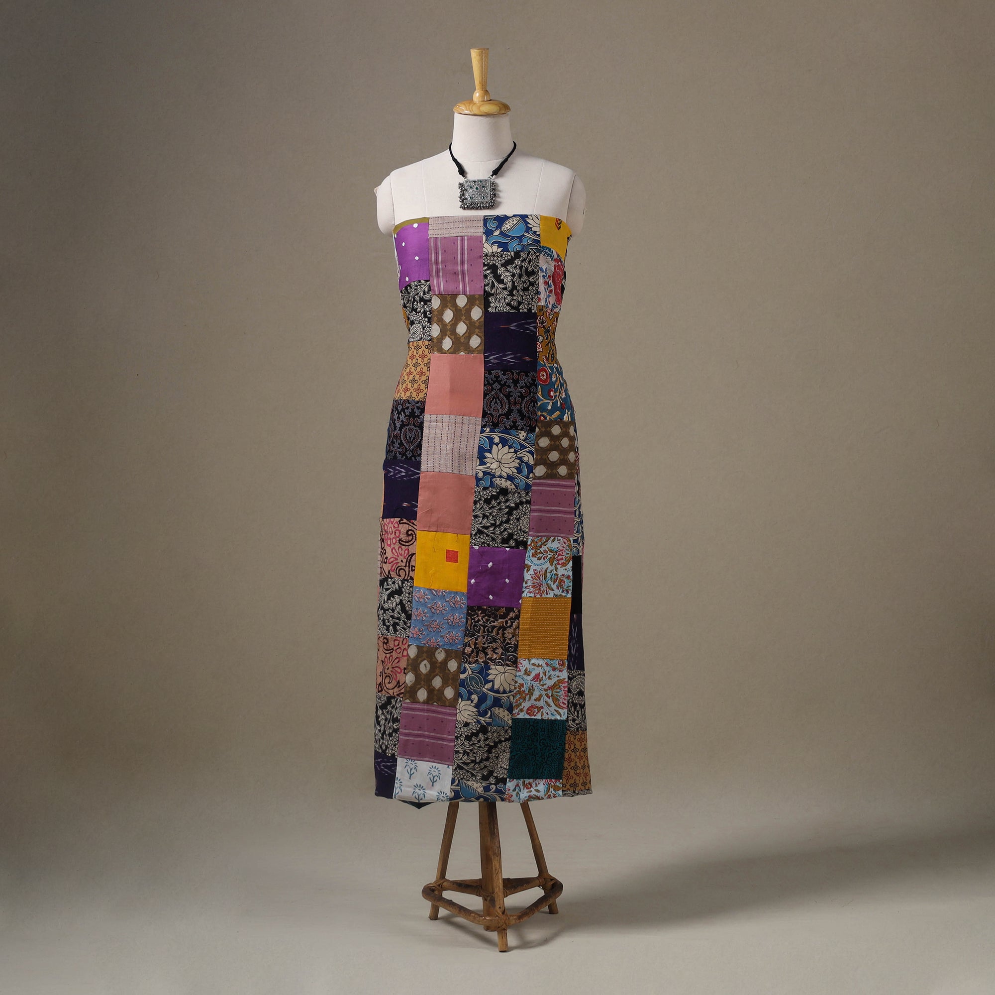 Multicolour Hand-Stitched Mosaic Cotton Kurta Material