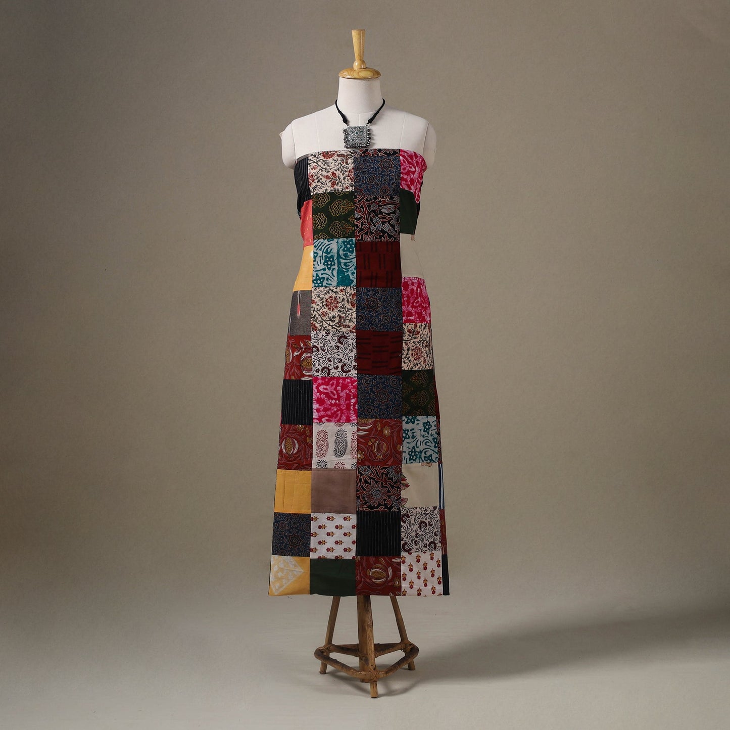 Multicolour Hand-Stitched Mosaic Cotton Kurta Material