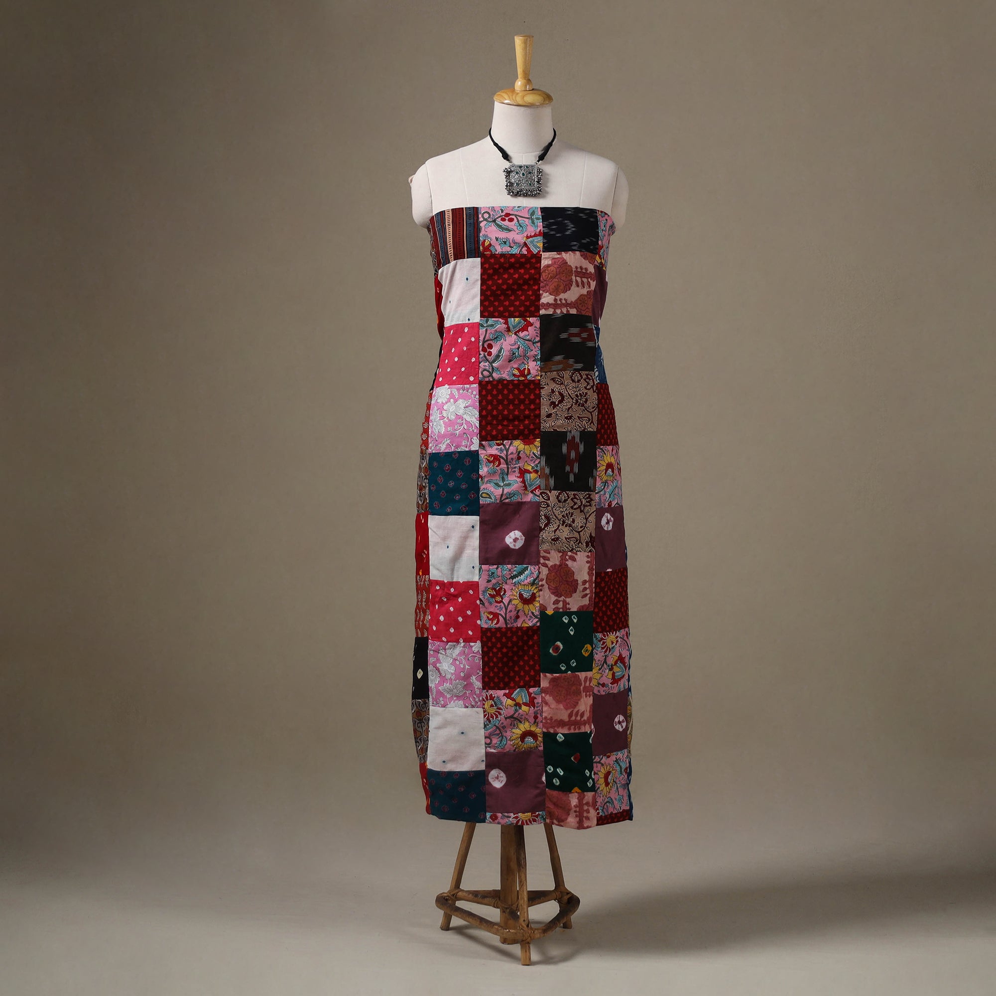 Multicolour Hand-Stitched Mosaic Cotton Kurta Material