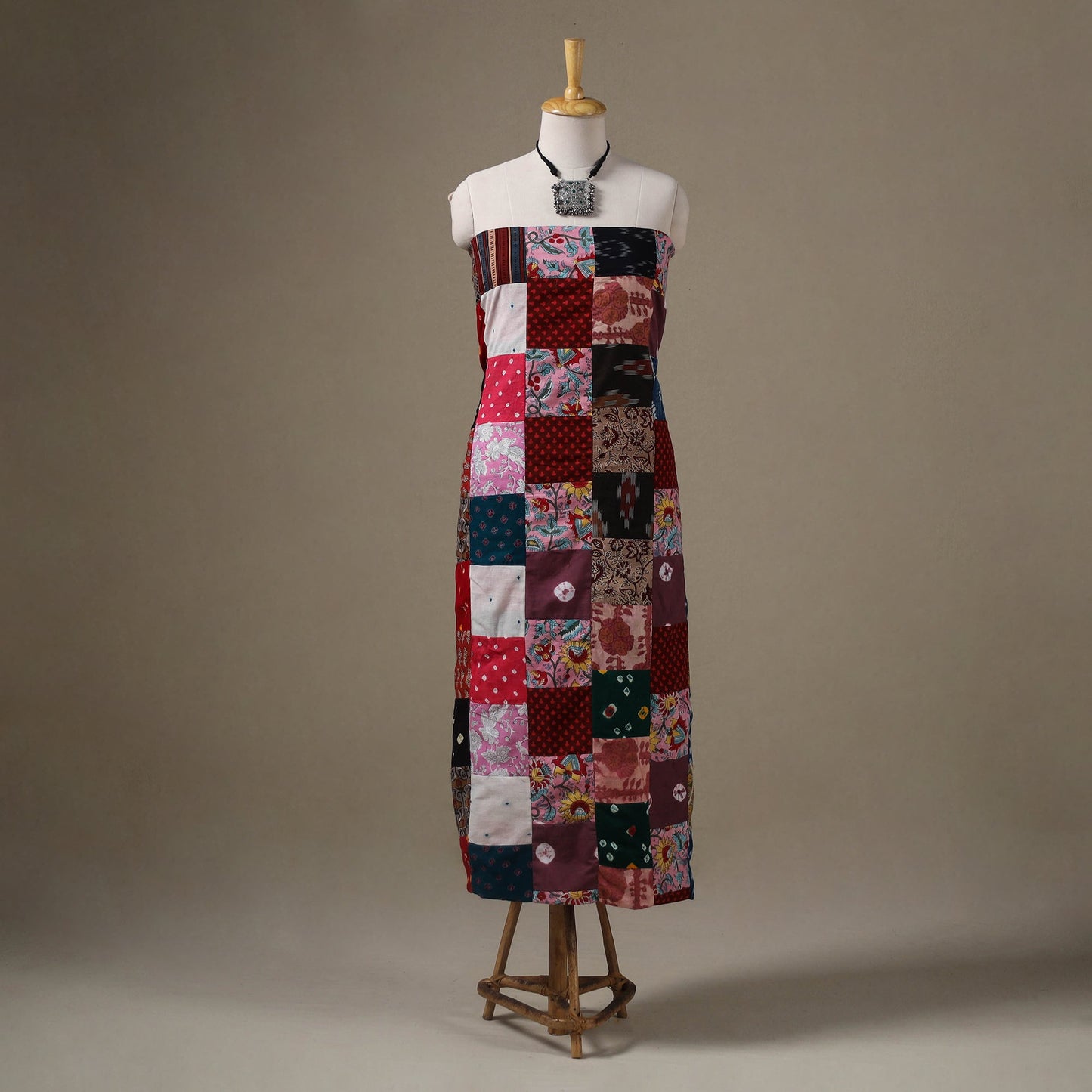 Multicolour Hand-Stitched Mosaic Cotton Kurta Material