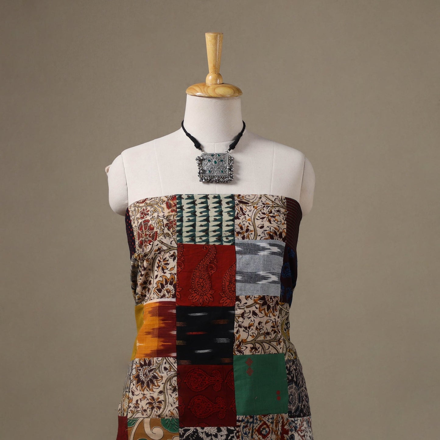 Multicolour Hand-Stitched Mosaic Cotton Kurta Material