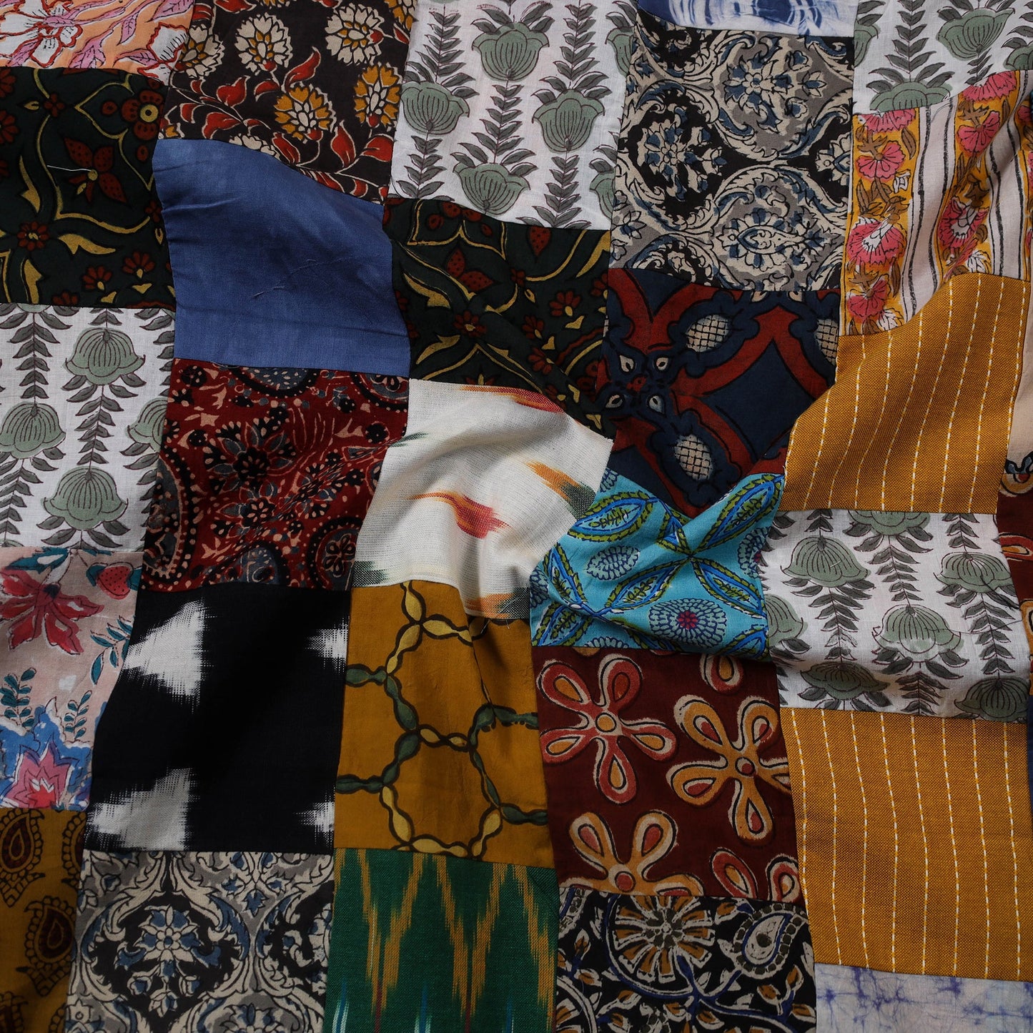 Multicolour Hand-Stitched Mosaic Cotton Kurta Material