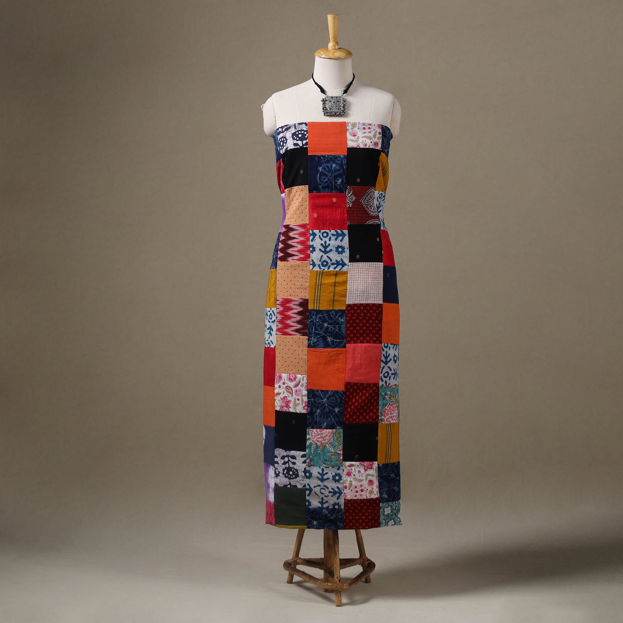 Multicolour Hand-Stitched Mosaic Cotton Kurta Material