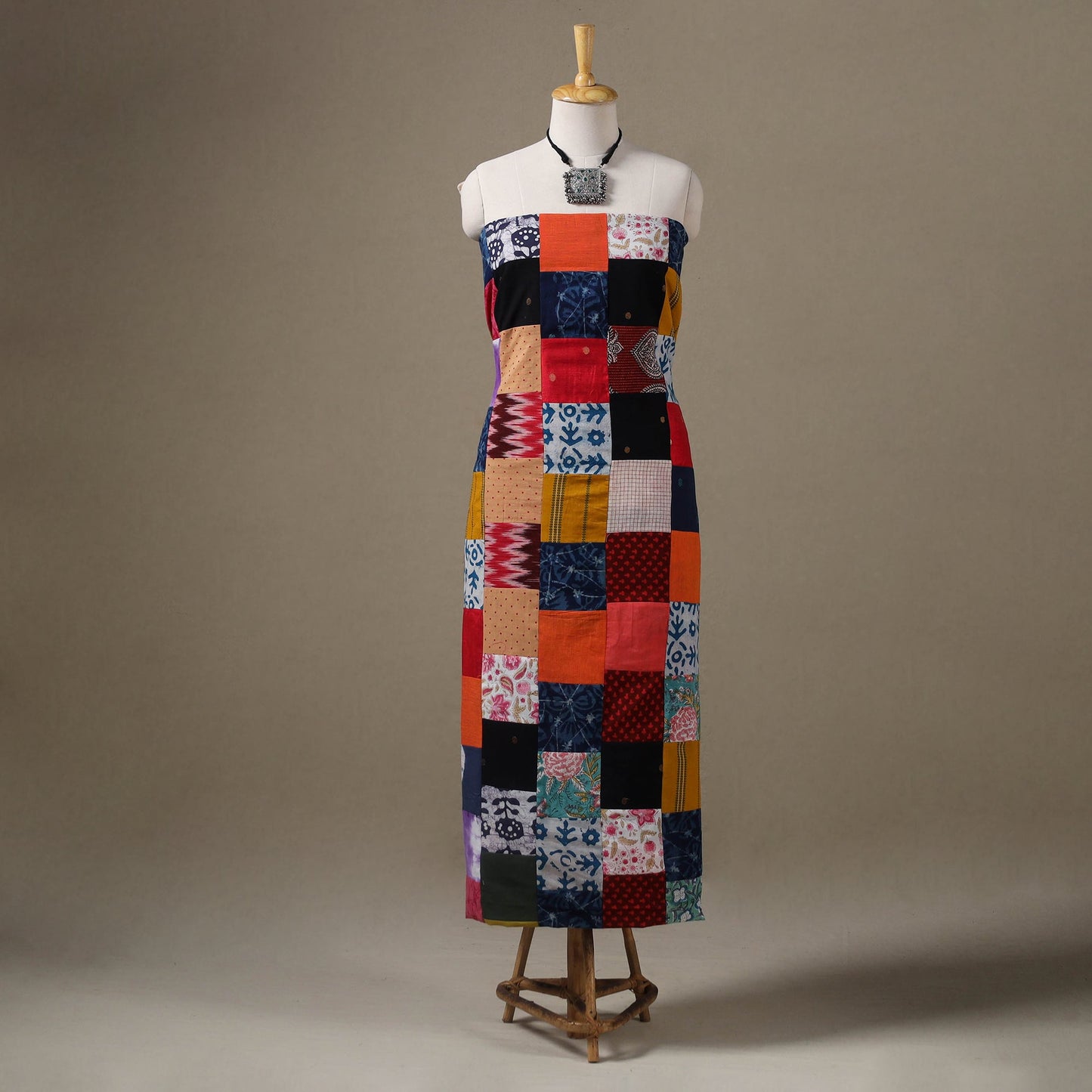 Multicolour Hand-Stitched Mosaic Cotton Kurta Material