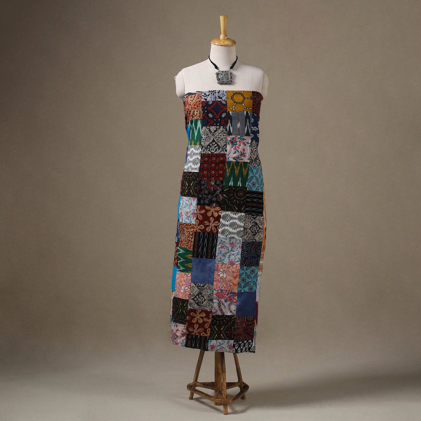 Multicolour Hand-Stitched Mosaic Cotton Kurta Material