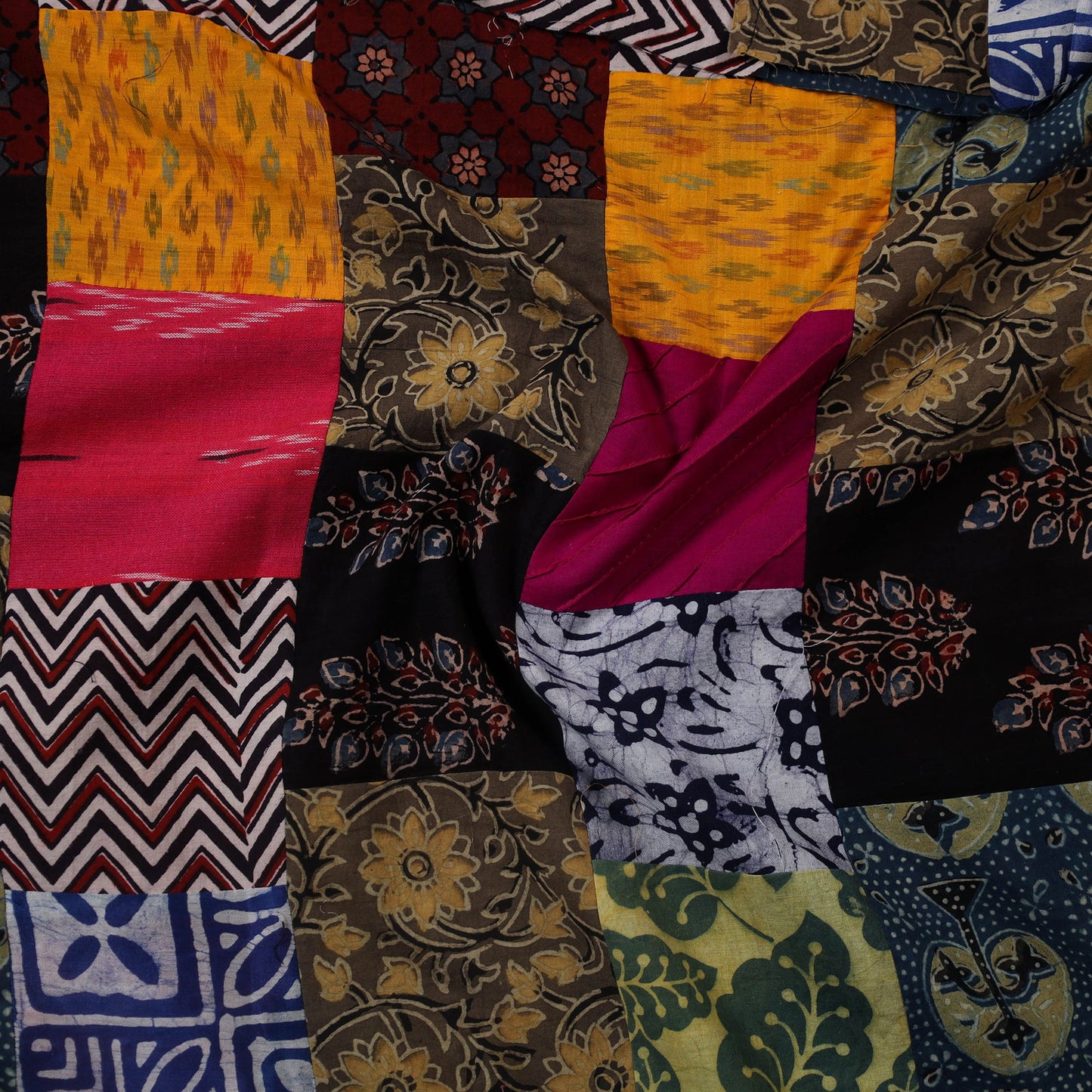 Multicolour Hand-Stitched Mosaic Cotton Kurta Material