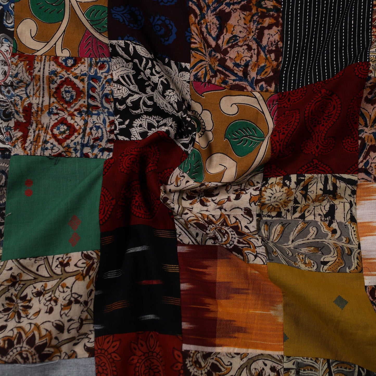 Multicolour Hand-Stitched Mosaic Cotton Kurta Material