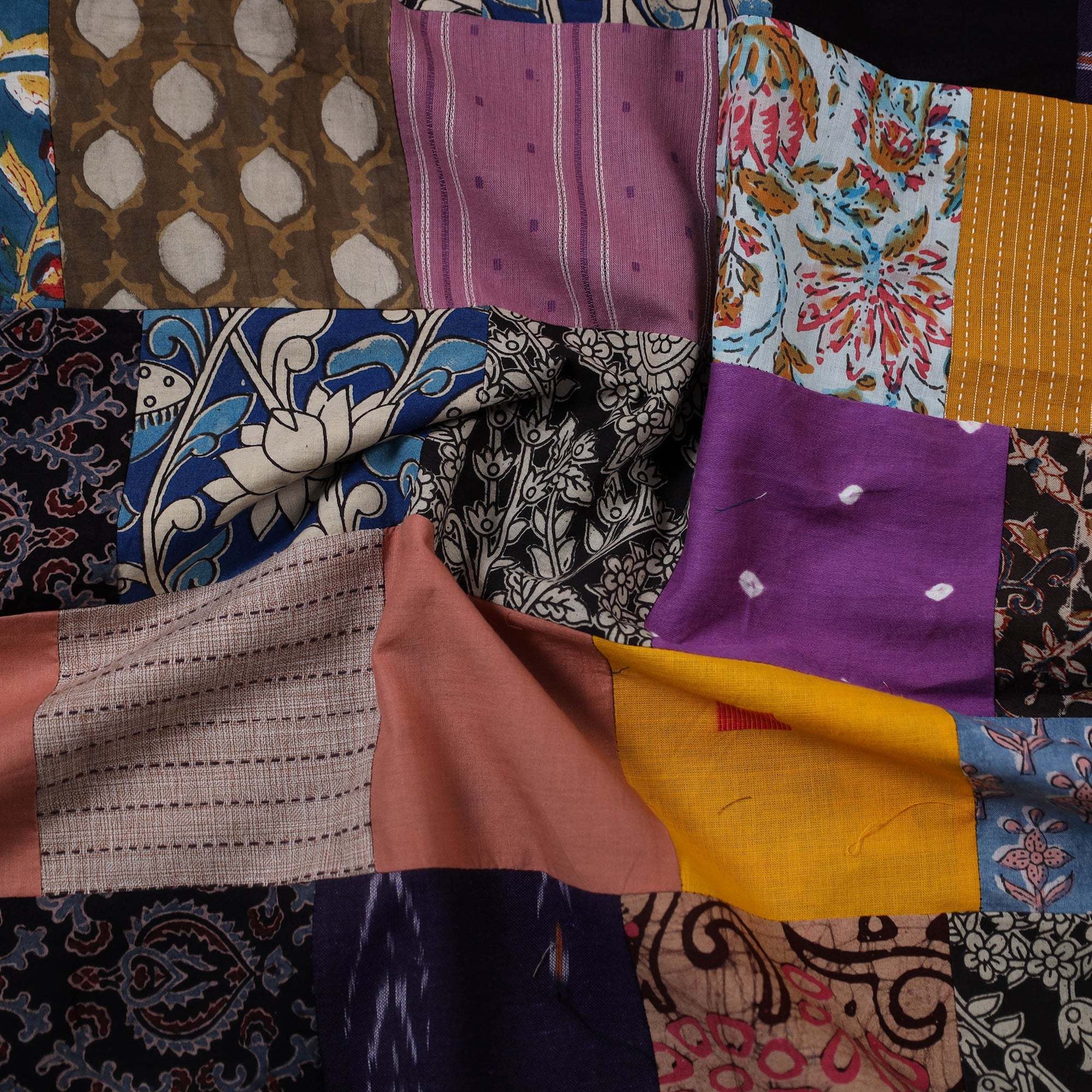 Multicolour Hand-Stitched Mosaic Cotton Kurta Material