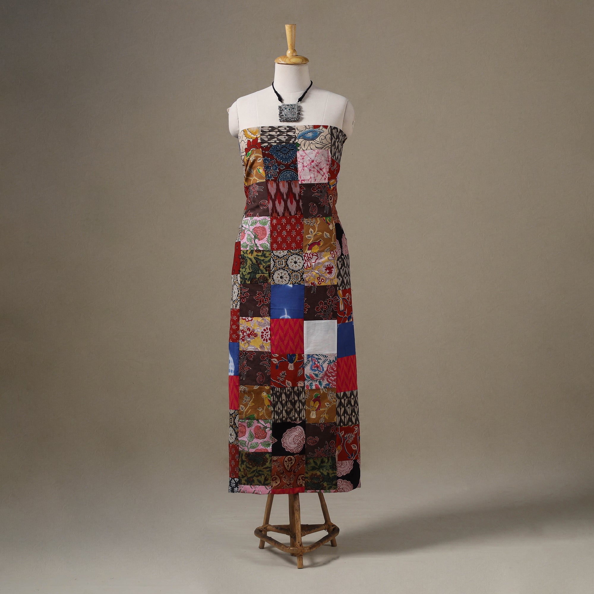 Multicolour Hand-Stitched Mosaic Cotton Kurta Material