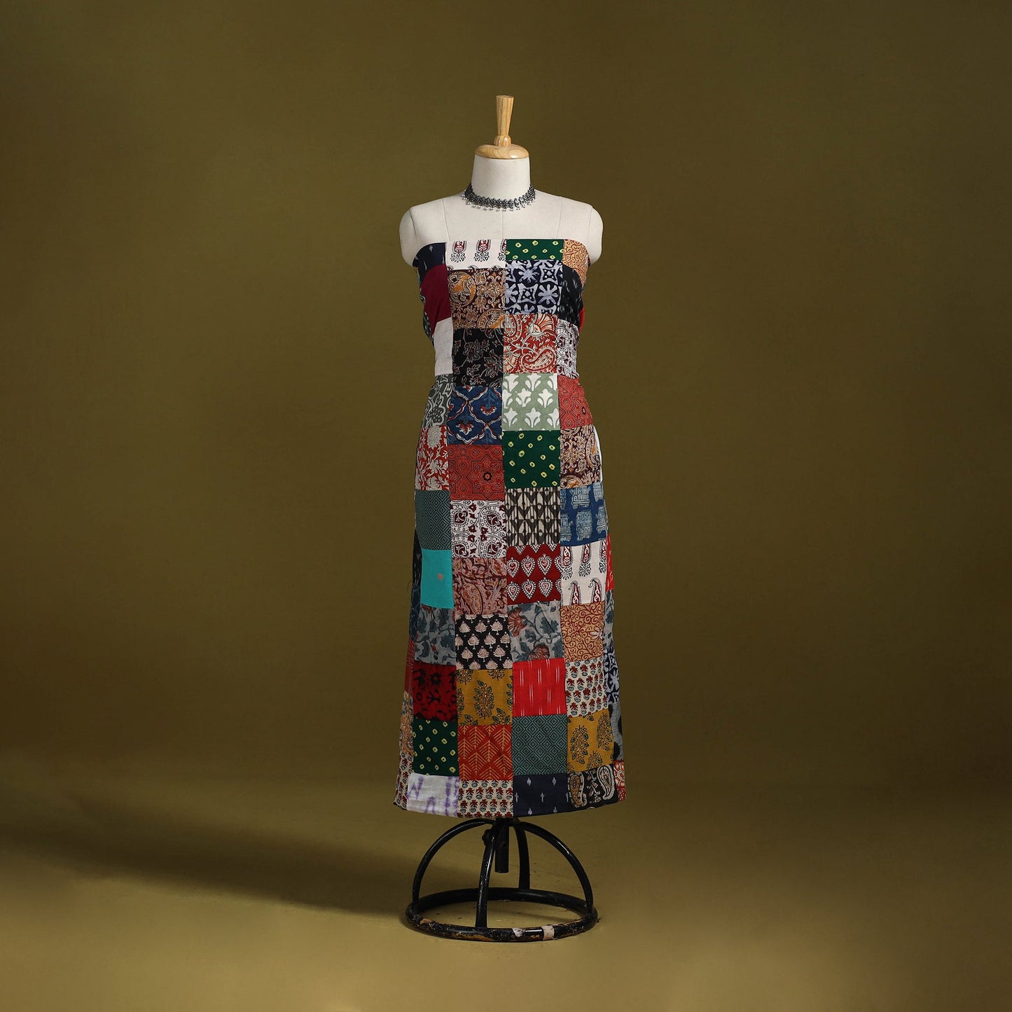 Hand-stitched mosaic cotton unstitched kurta material (3m)