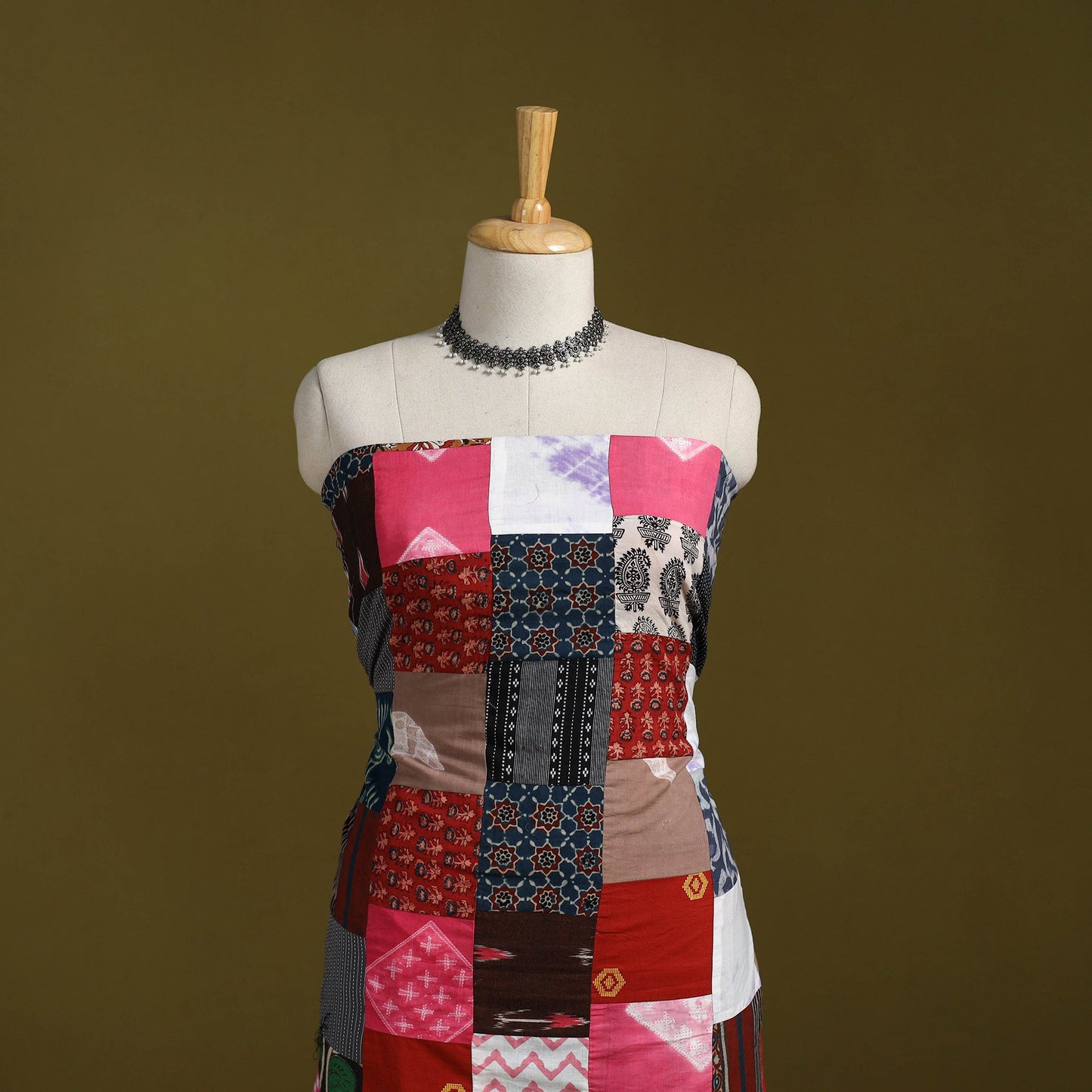 Hand-stitched mosaic cotton unstitched kurta material (3m)