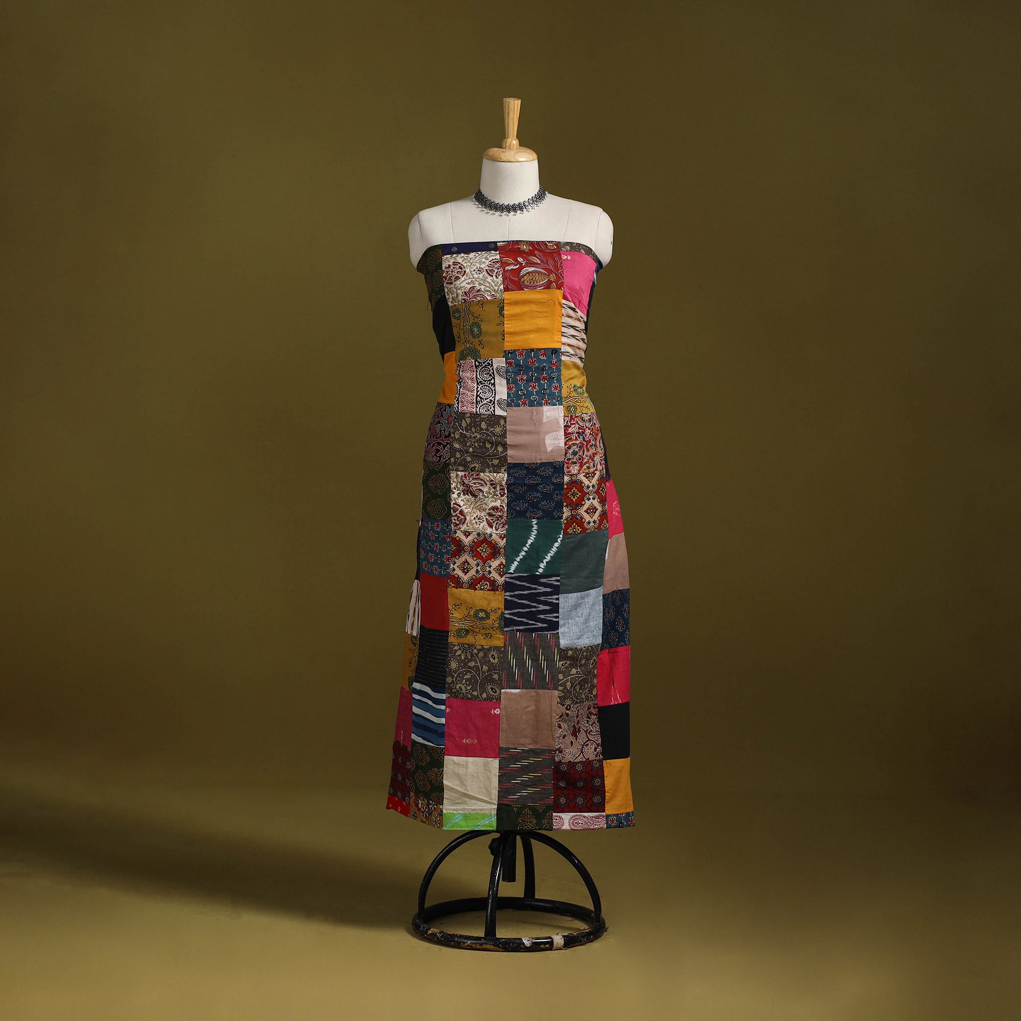 Hand-stitched mosaic cotton unstitched kurta material (3m)