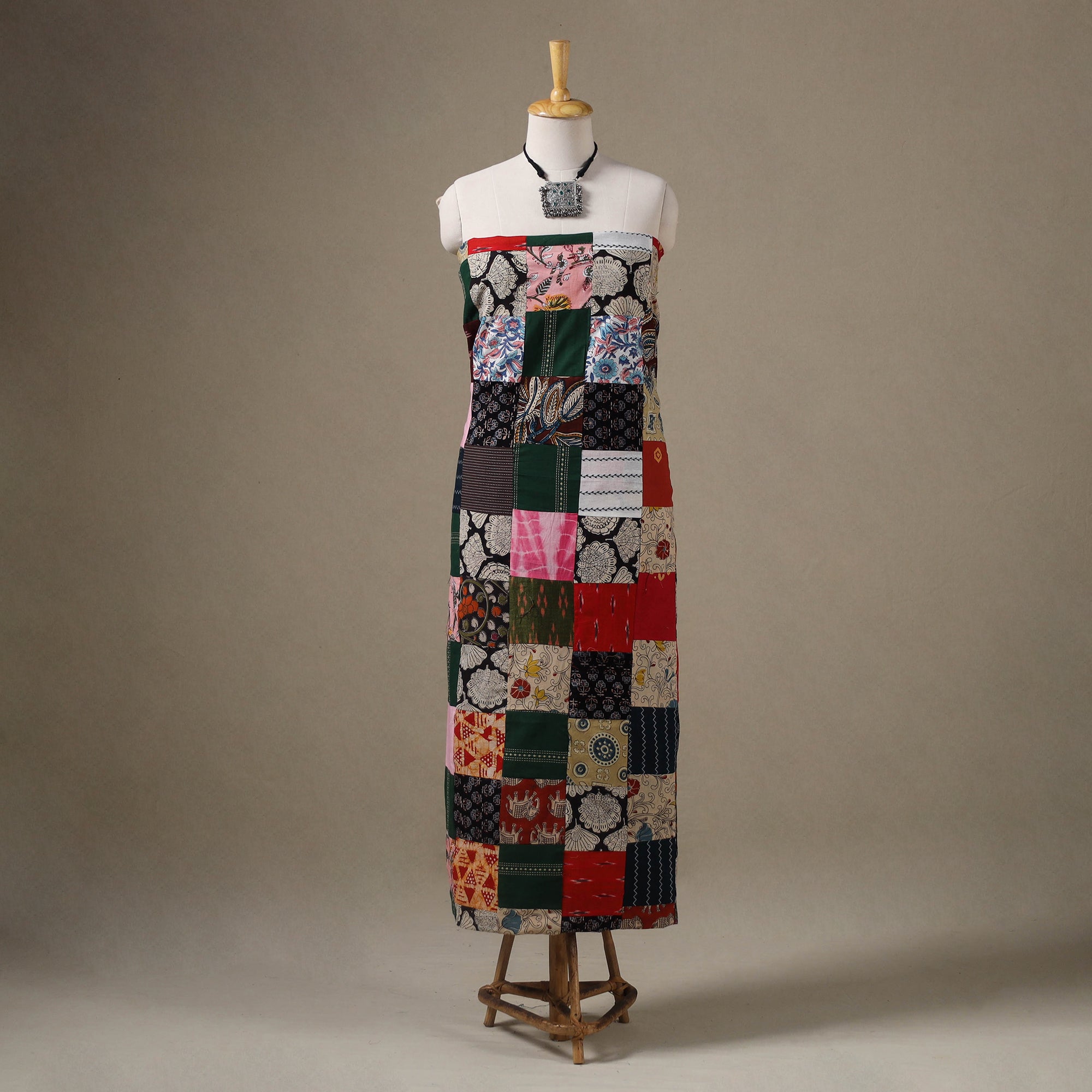 Multicolour Hand-Stitched Mosaic Cotton Kurta Material