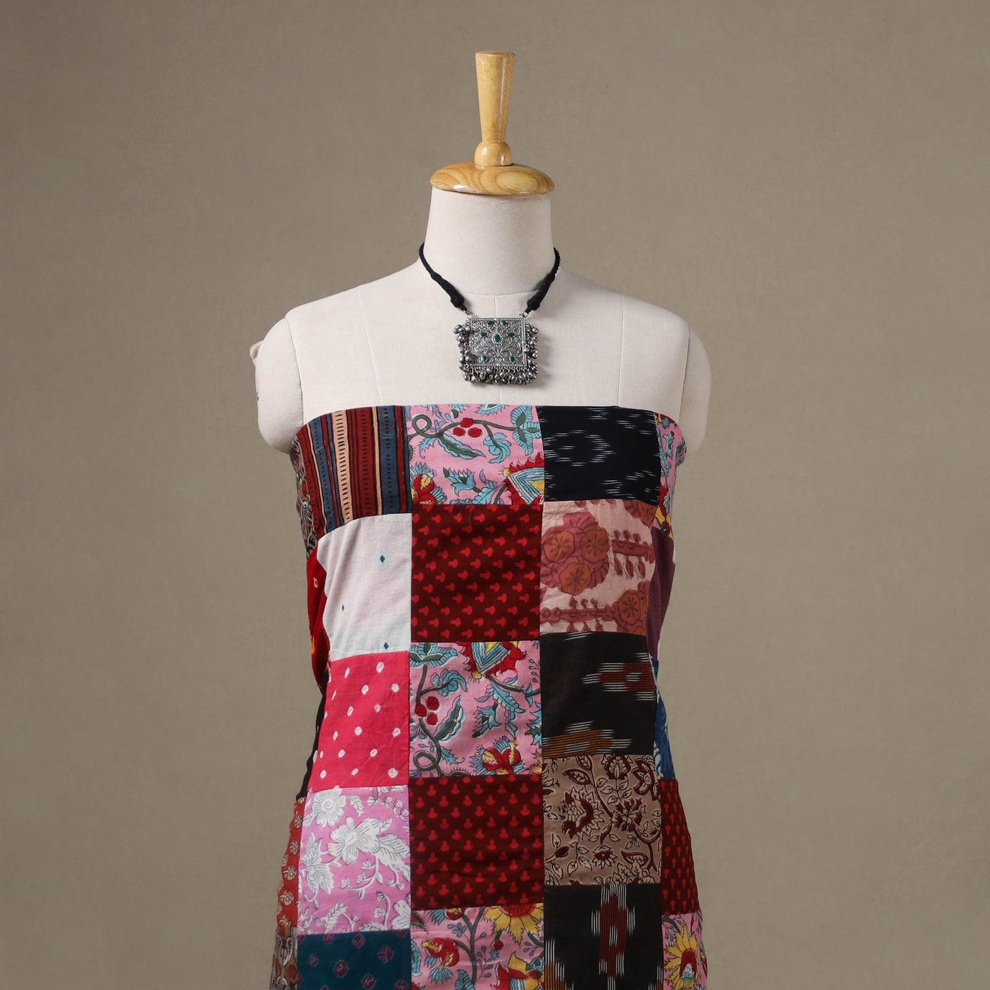 Multicolour Hand-Stitched Mosaic Cotton Kurta Material