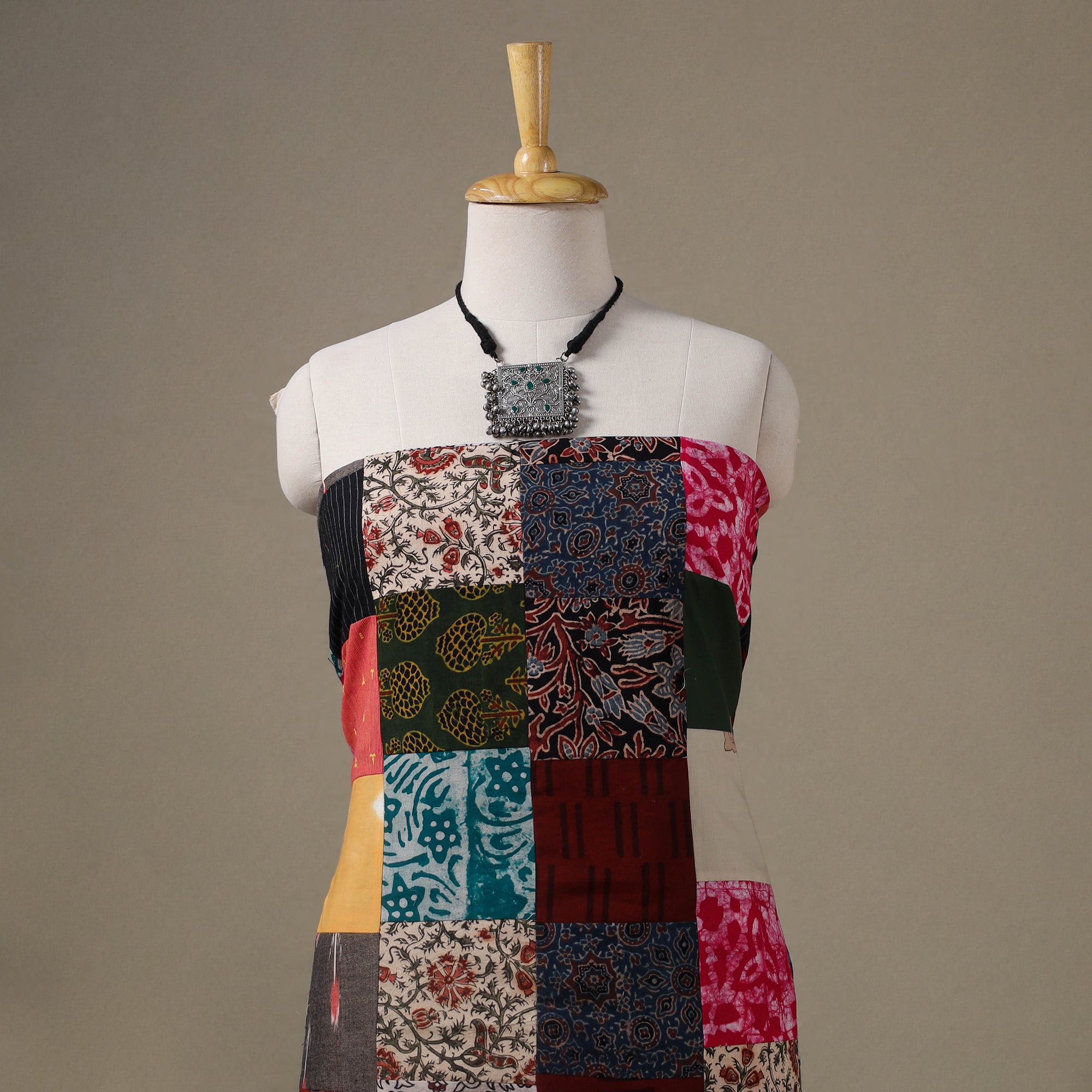 Multicolour Hand-Stitched Mosaic Cotton Kurta Material