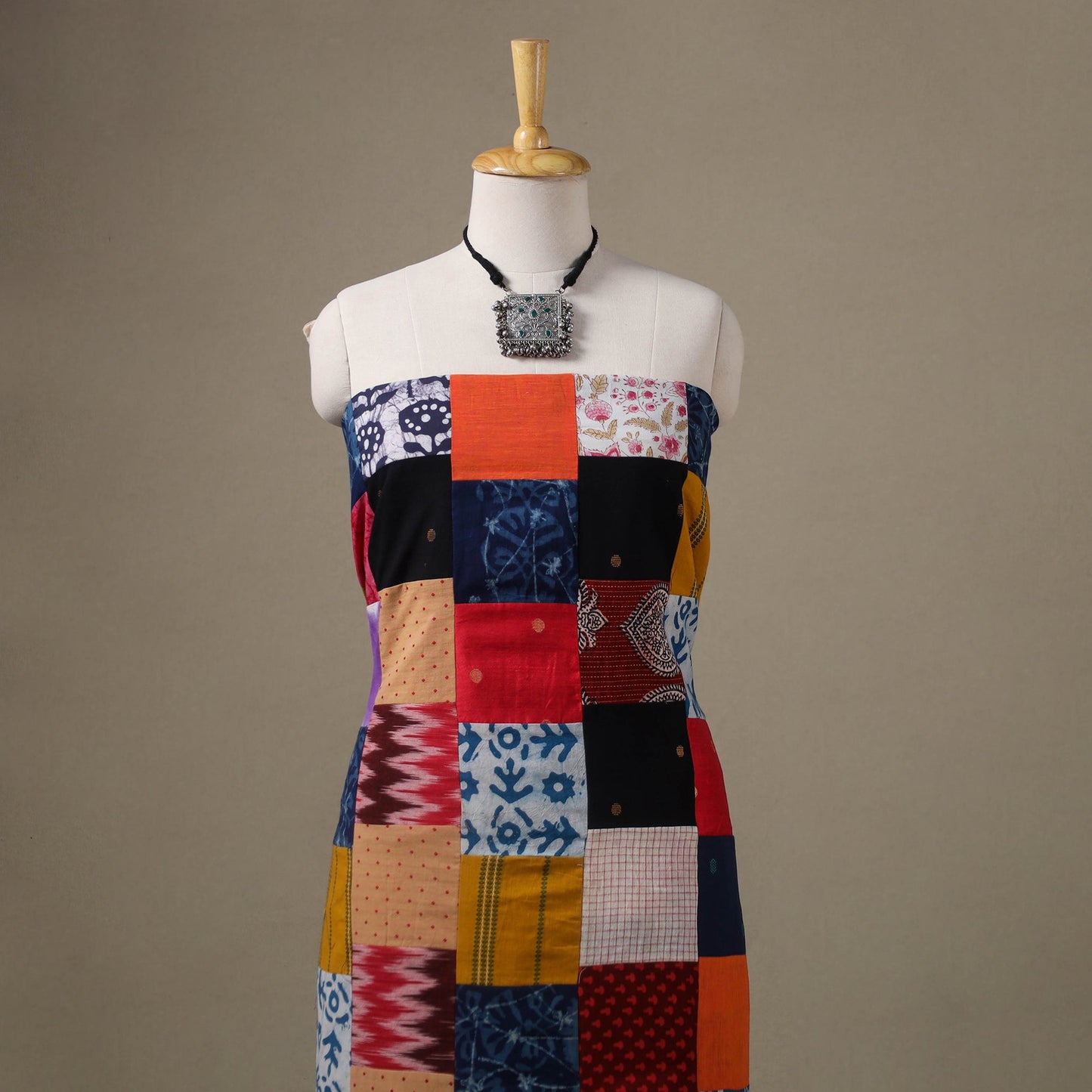 Multicolour Hand-Stitched Mosaic Cotton Kurta Material