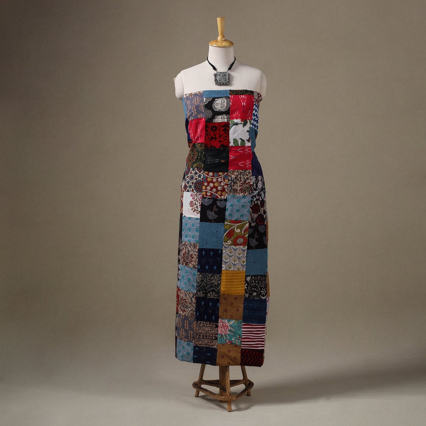 Multicolour Hand-Stitched Mosaic Cotton Kurta Material