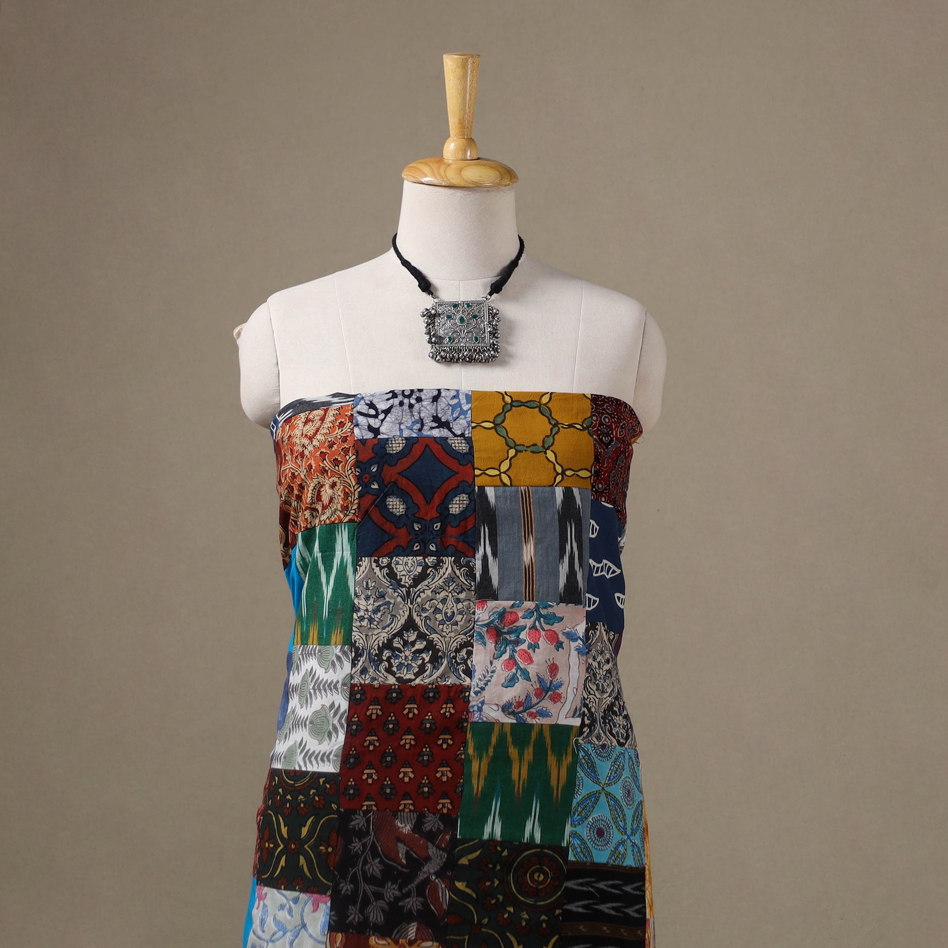 Multicolour Hand-Stitched Mosaic Cotton Kurta Material