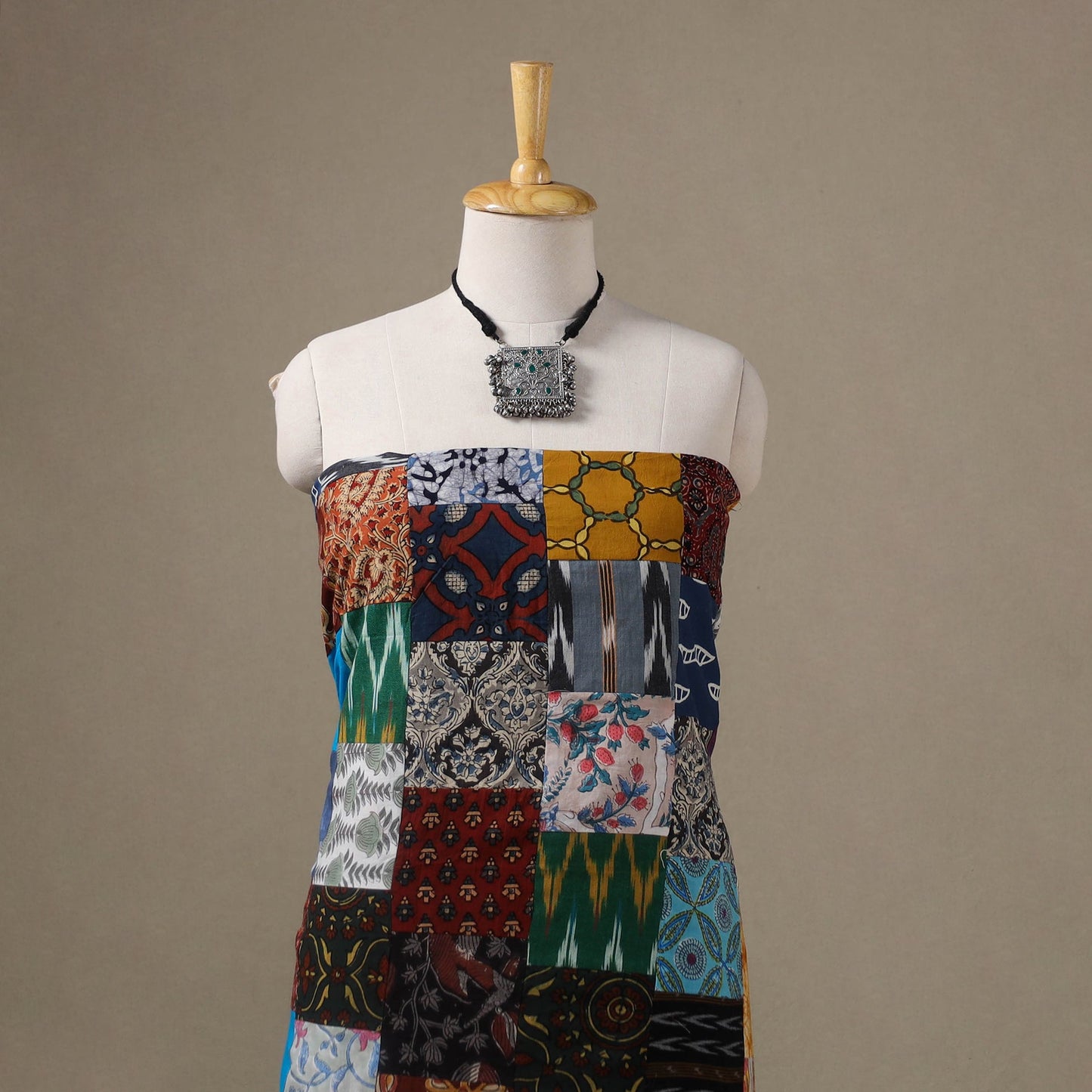 Multicolour Hand-Stitched Mosaic Cotton Kurta Material