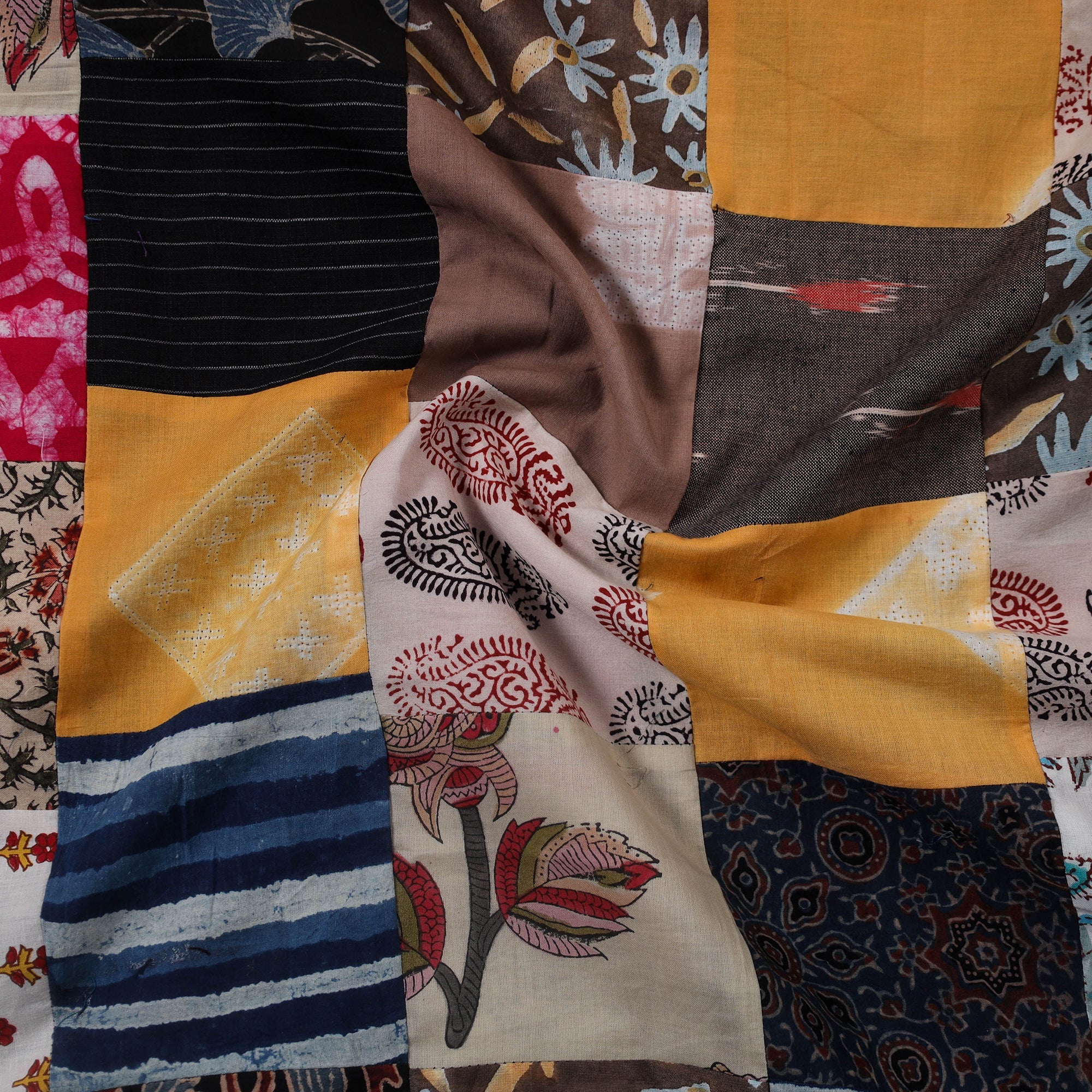 Multicolour Hand-Stitched Mosaic Cotton Kurta Material