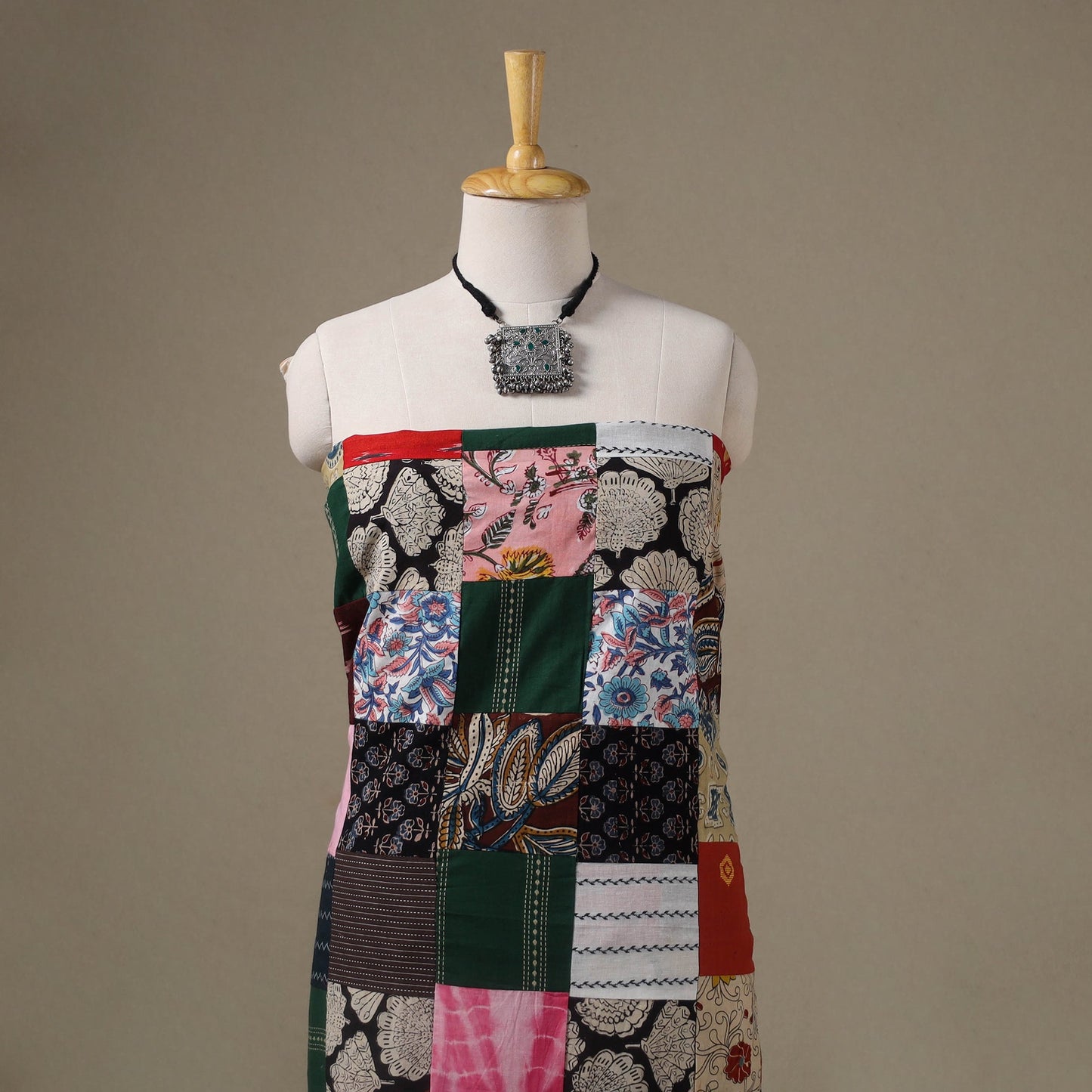Multicolour Hand-Stitched Mosaic Cotton Kurta Material