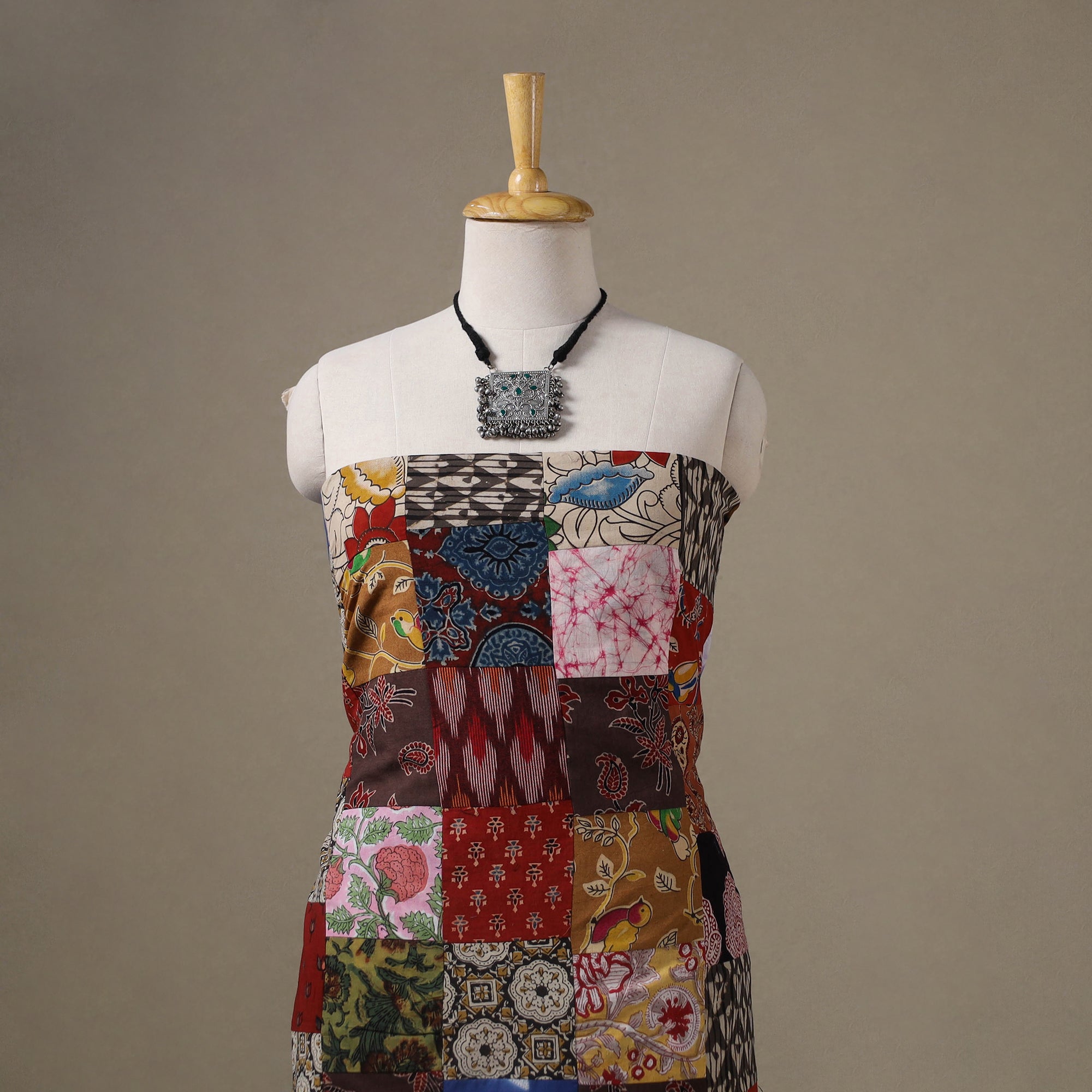 Multicolour Hand-Stitched Mosaic Cotton Kurta Material