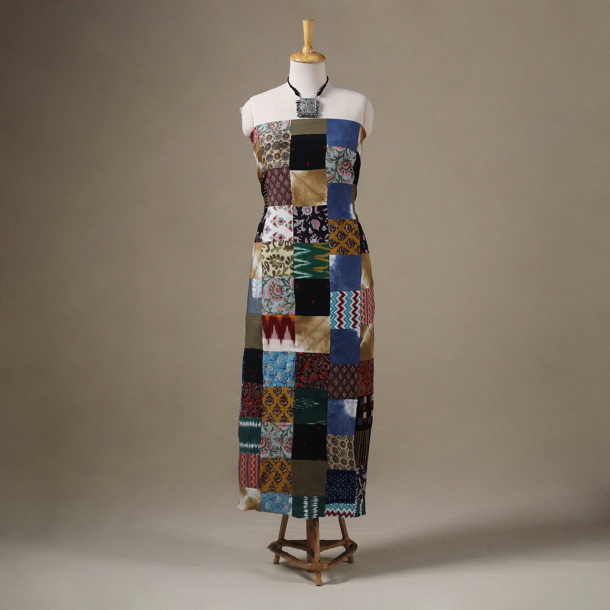 Multicolor - hand-stitched mosaic cotton unstitched kurta