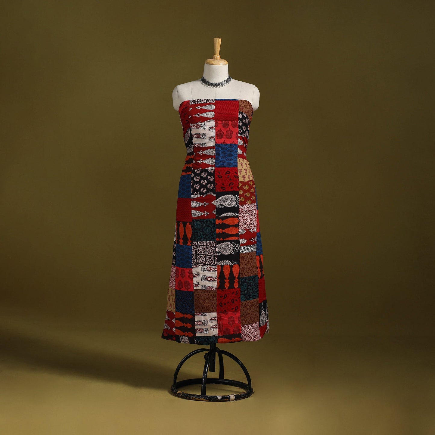 Hand-stitched mosaic cotton unstitched kurta material (3m)