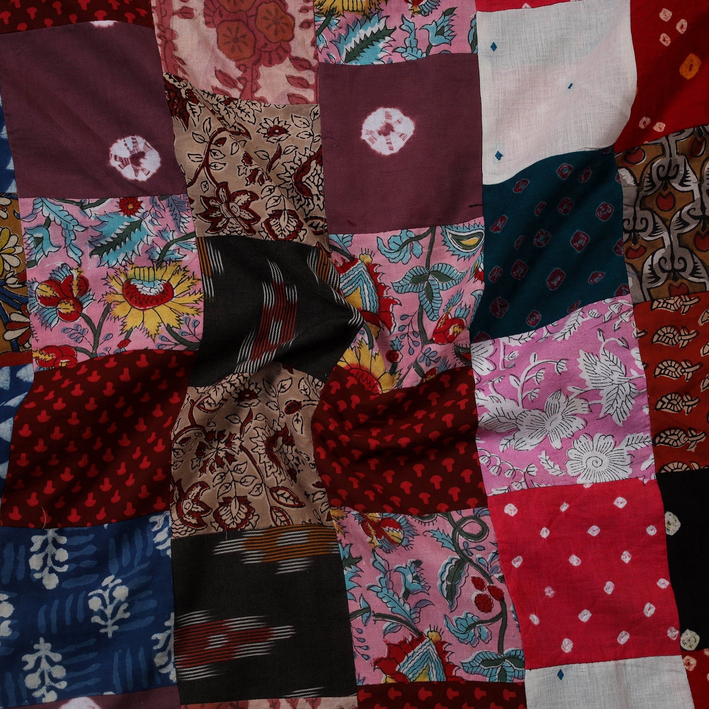 Multicolour Hand-Stitched Mosaic Cotton Kurta Material