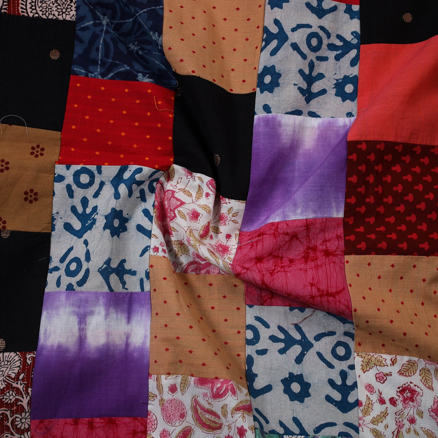 Multicolour Hand-Stitched Mosaic Cotton Kurta Material