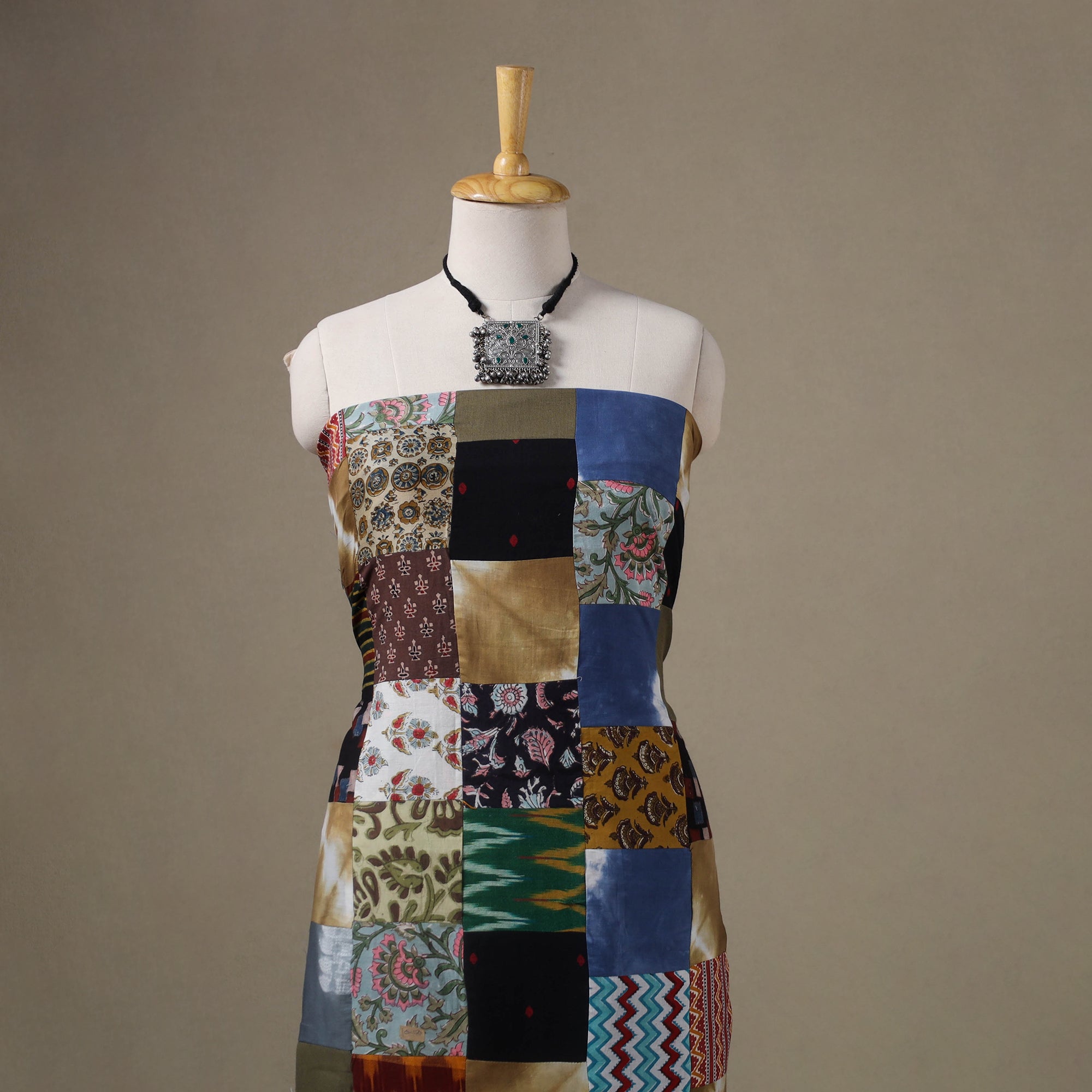 Multicolor - hand-stitched mosaic cotton unstitched kurta