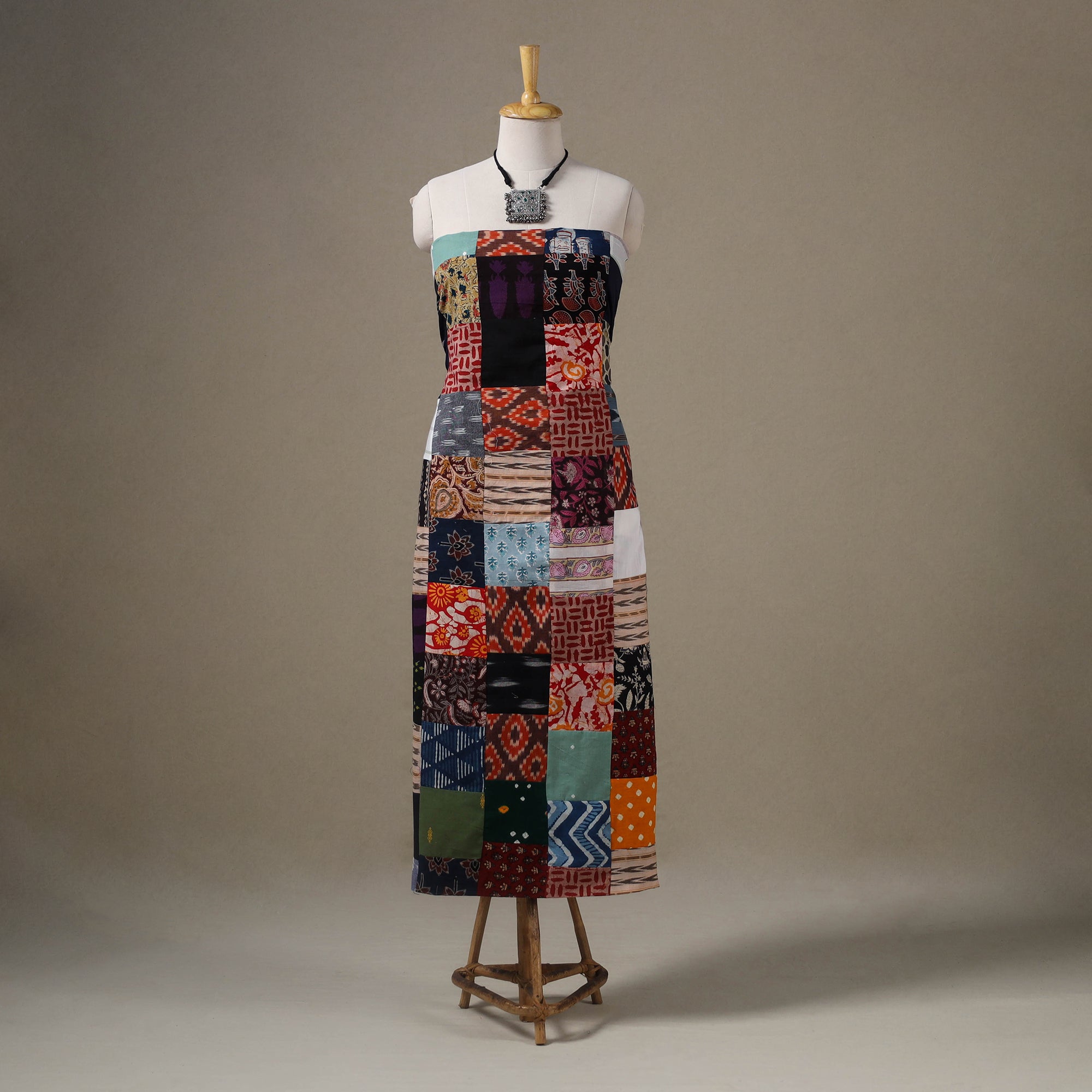 Multicolour Hand-Stitched Mosaic Cotton Kurta Material