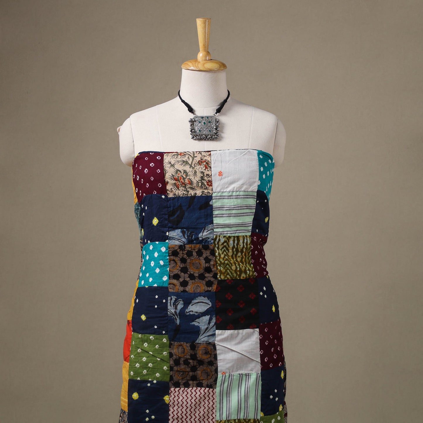 Multicolour Hand-Stitched Mosaic Cotton Kurta Material