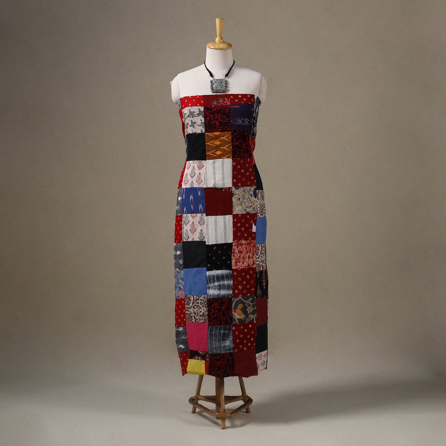 Multicolour Hand-Stitched Mosaic Cotton Kurta Material