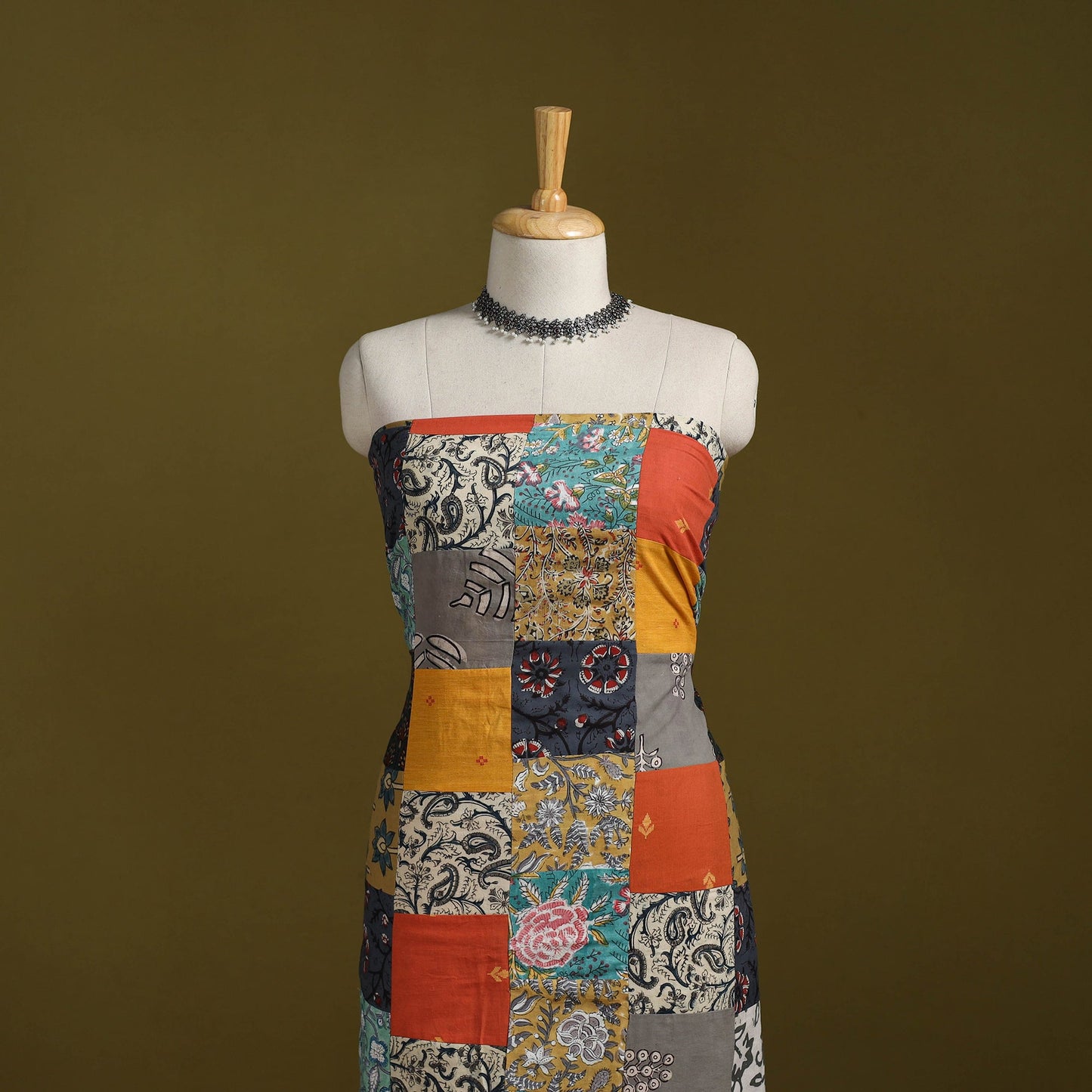 Hand-stitched mosaic cotton unstitched kurta material