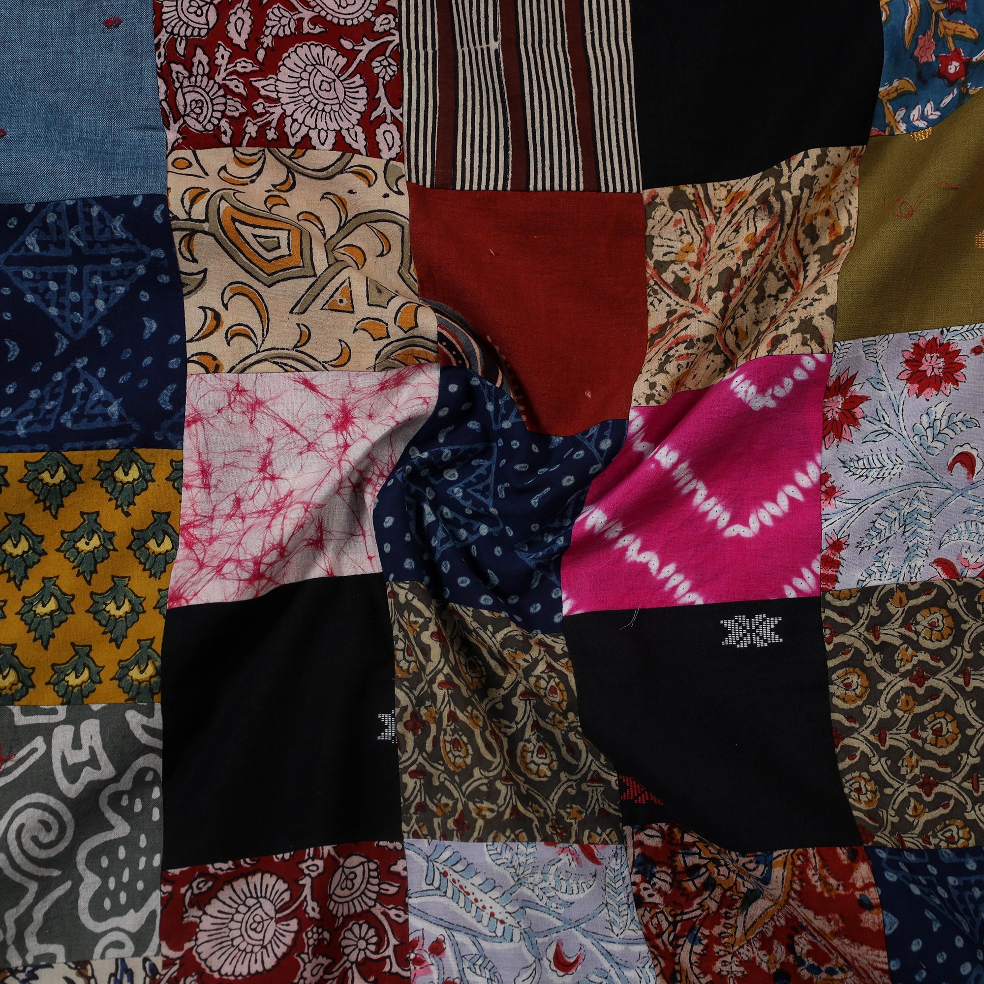 Multicolour Hand-Stitched Mosaic Cotton Kurta Material