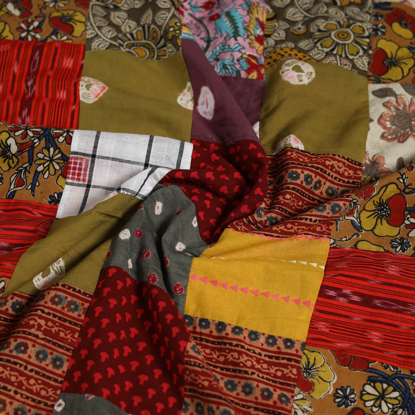 Hand-stitched mosaic cotton unstitched kurta material