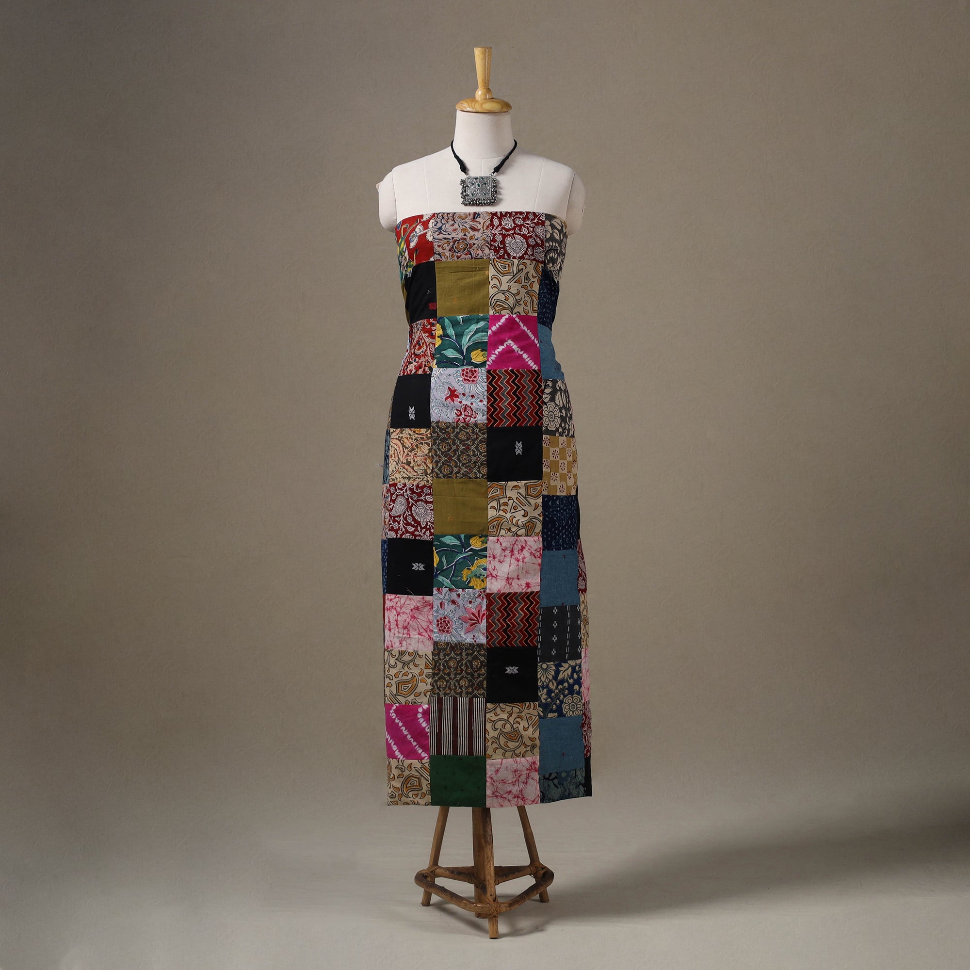 Multicolour Hand-Stitched Mosaic Cotton Kurta Material