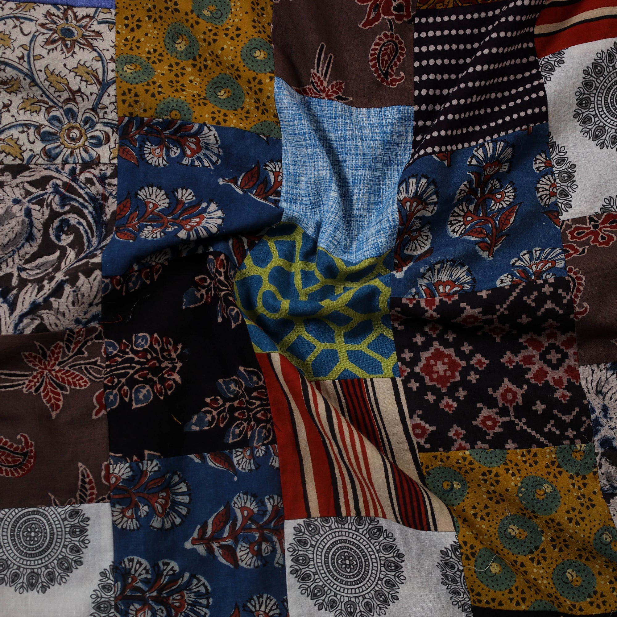 Multicolour Hand-Stitched Mosaic Cotton Kurta Material