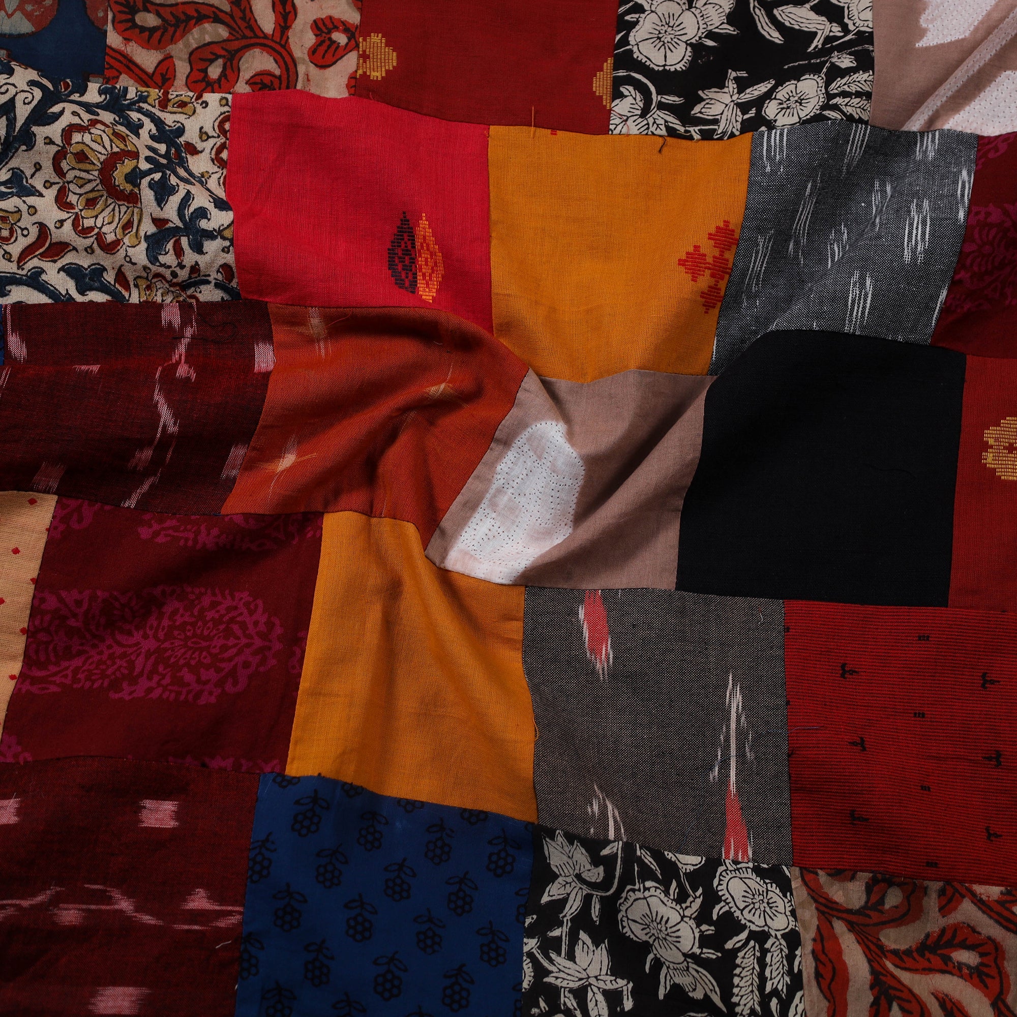 Multicolour Hand-Stitched Mosaic Cotton Kurta Material