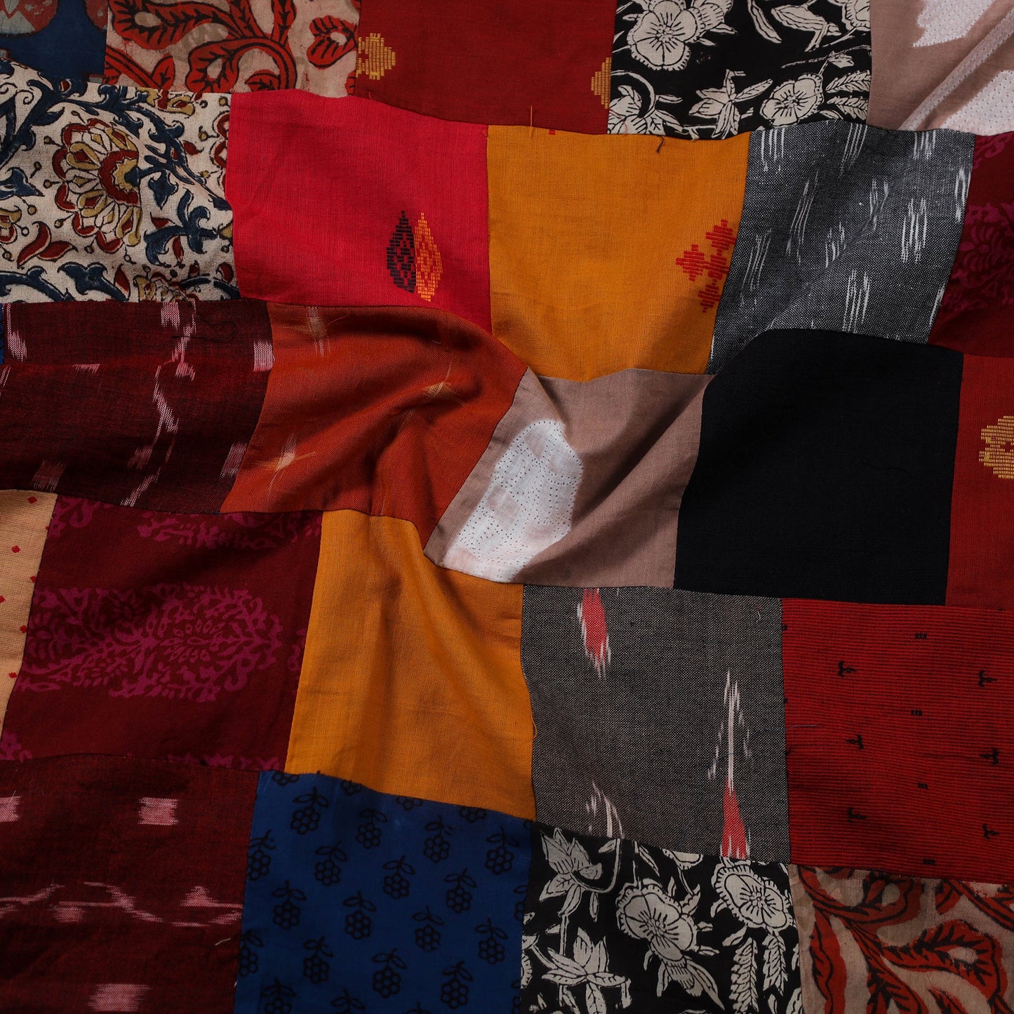 Multicolour Hand-Stitched Mosaic Cotton Kurta Material