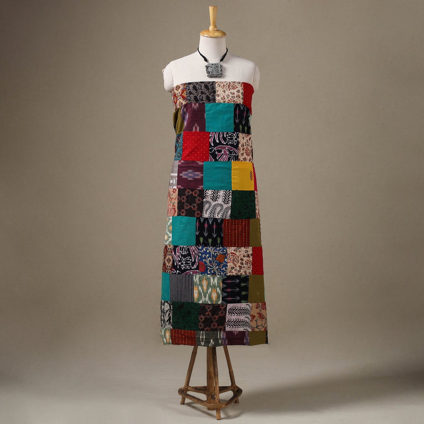 Multicolour Hand-Stitched Mosaic Cotton Kurta Material