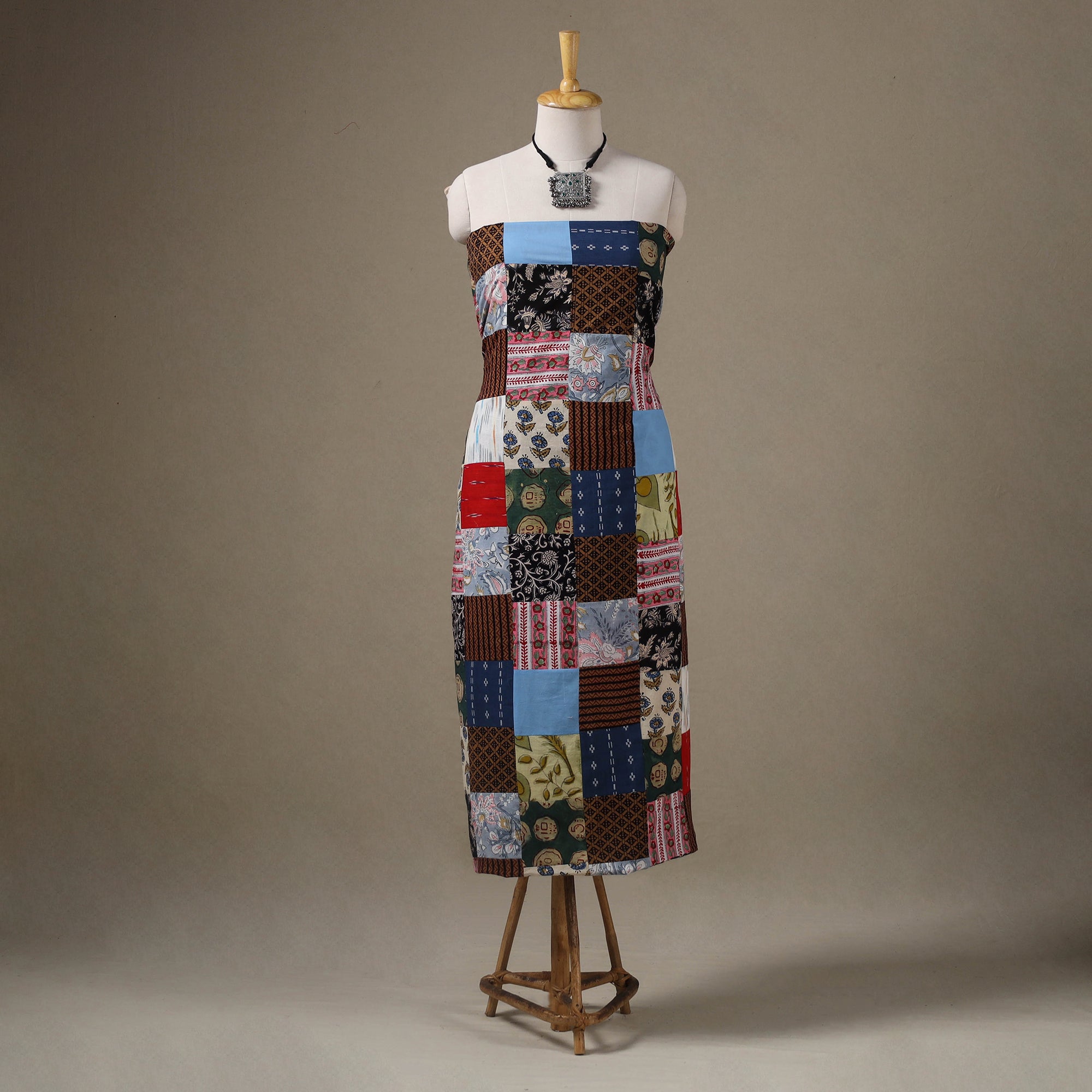 Multicolor - hand-stitched mosaic cotton unstitched kurta