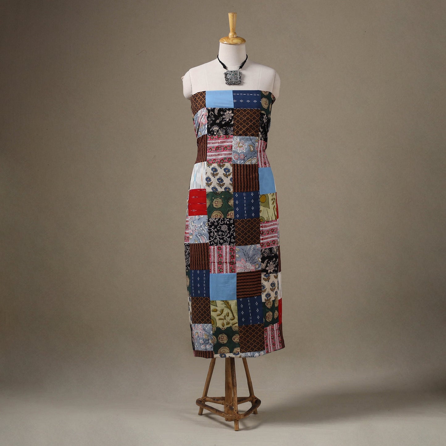 Multicolor - hand-stitched mosaic cotton unstitched kurta