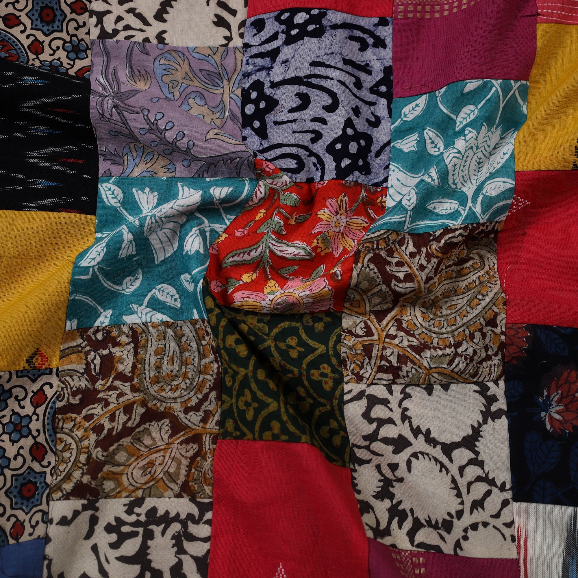 Multicolour Hand-Stitched Mosaic Cotton Kurta Material